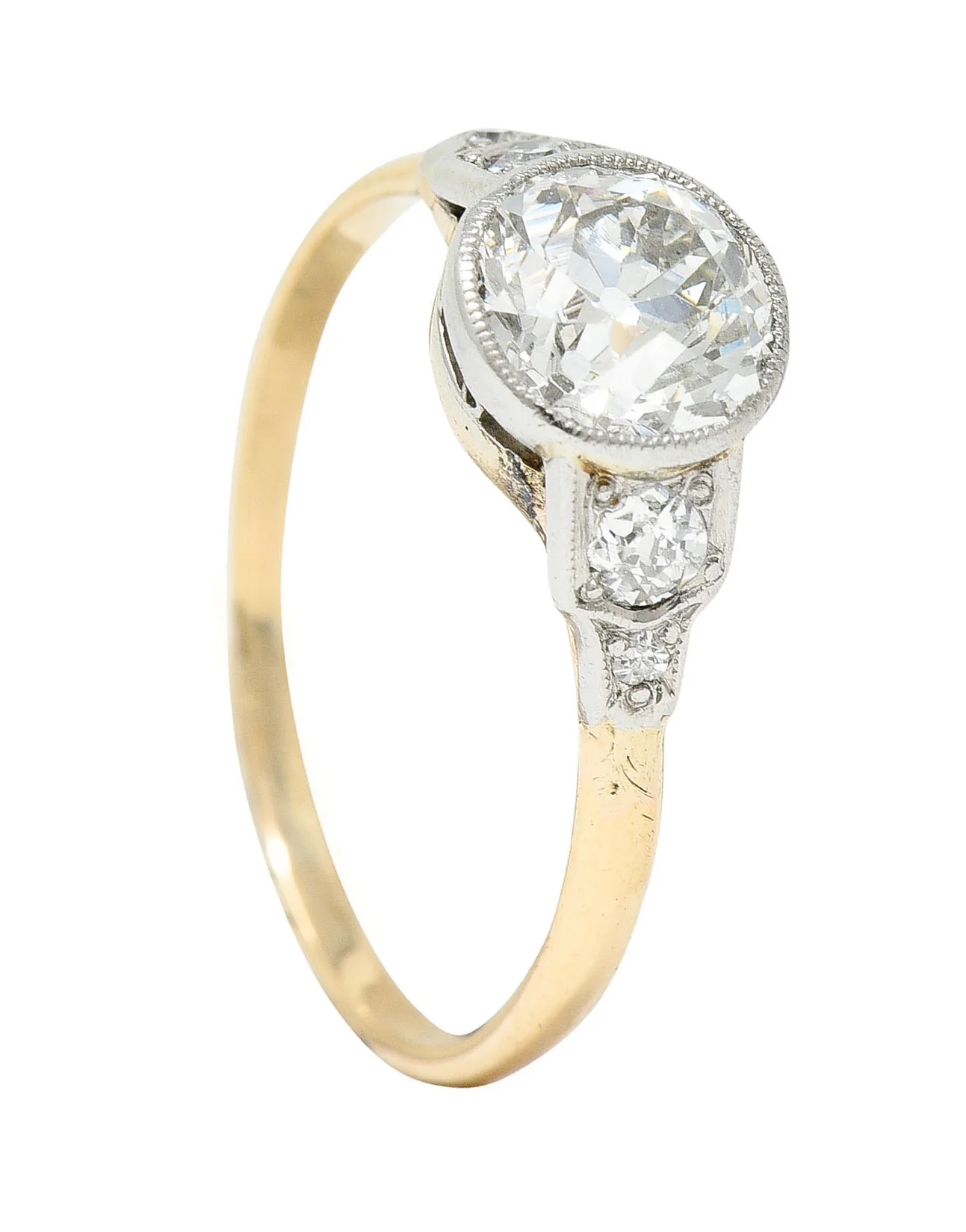 Edwardian 1.40 CTW Diamond Platinum-Topped 14 Karat Gold Engagement Ring - Image 9