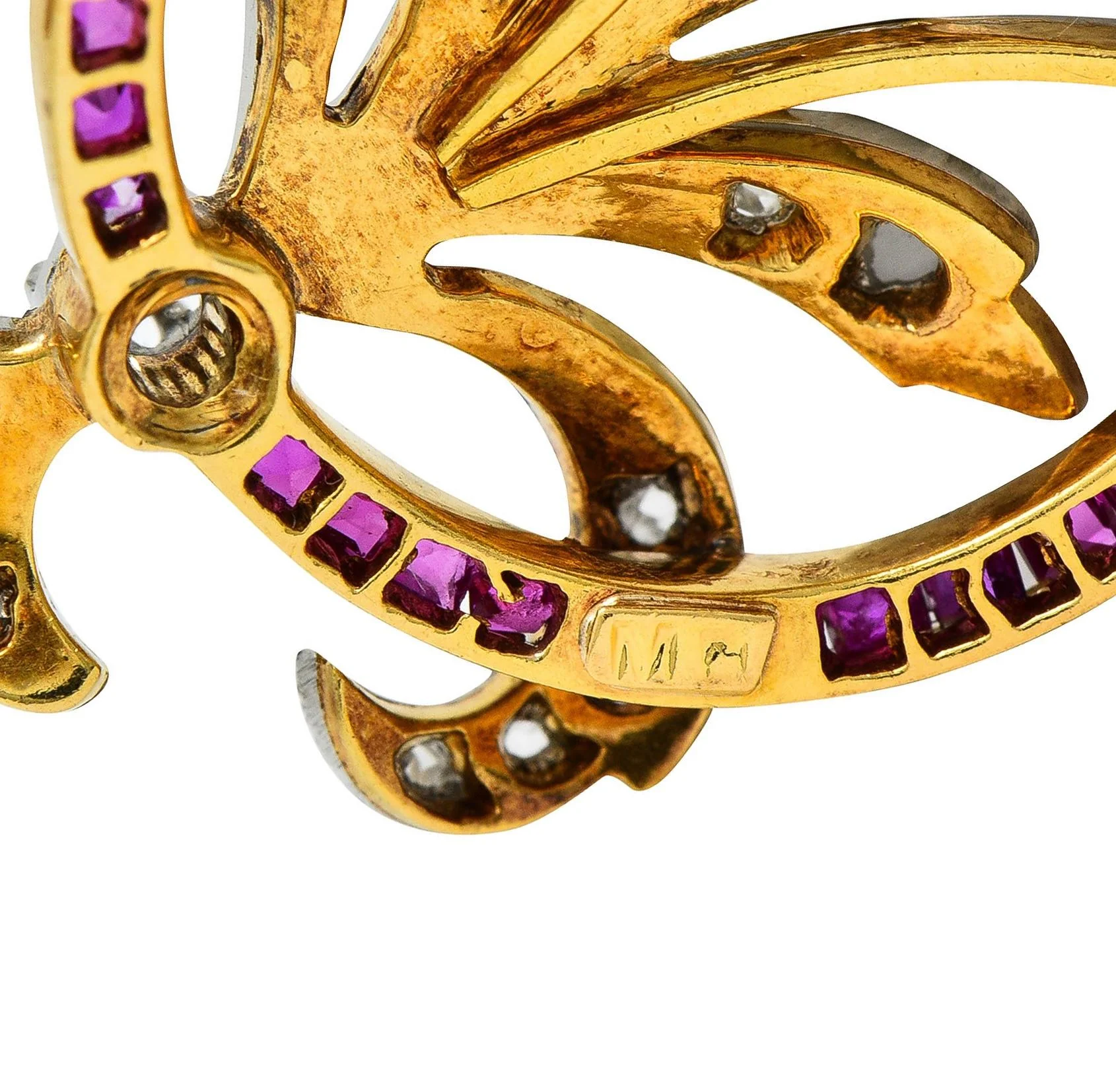 Edwardian 1.40 CTW Diamond Ruby Pearl Platinum 18 Karat Gold Antique Bouquet Necklace - Image 8