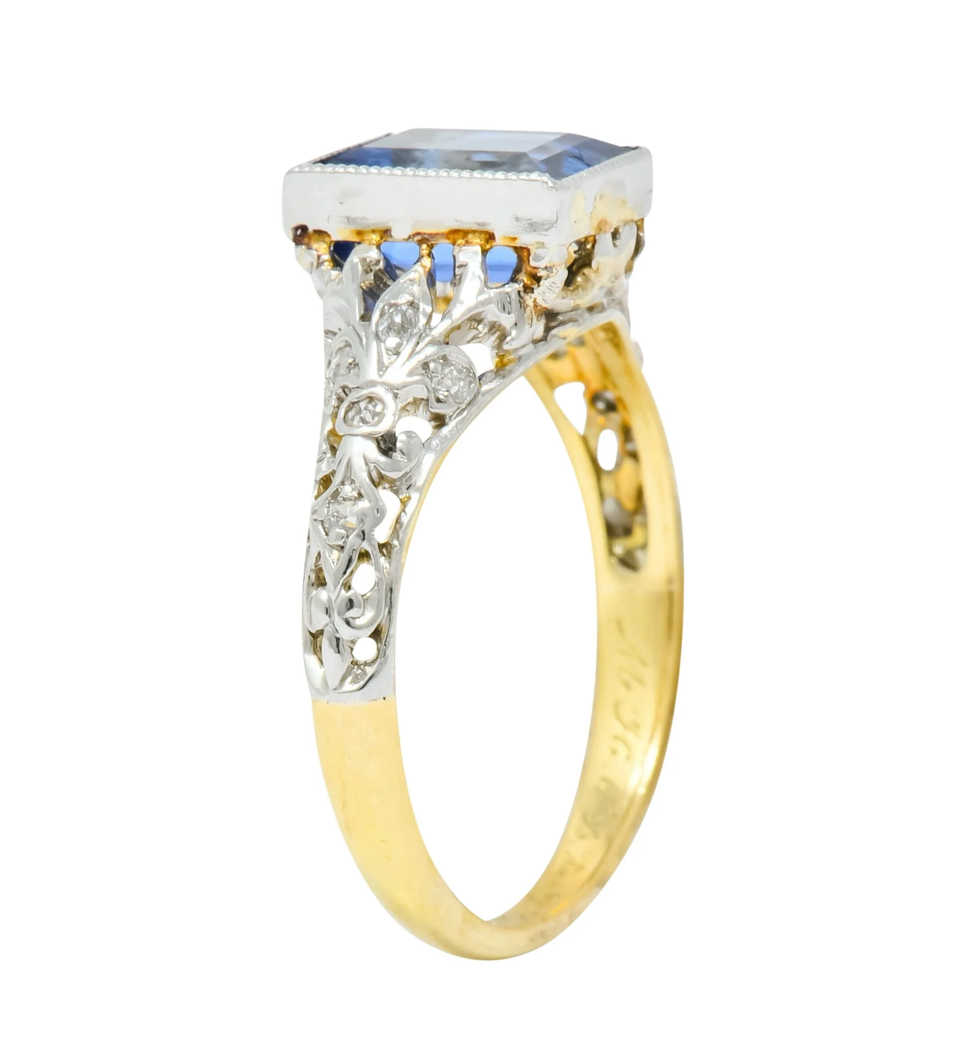 Edwardian 1.42 CTW No Heat Ceylon Sapphire Diamond Platinum-Topped Gold Ring AGL - Image 12
