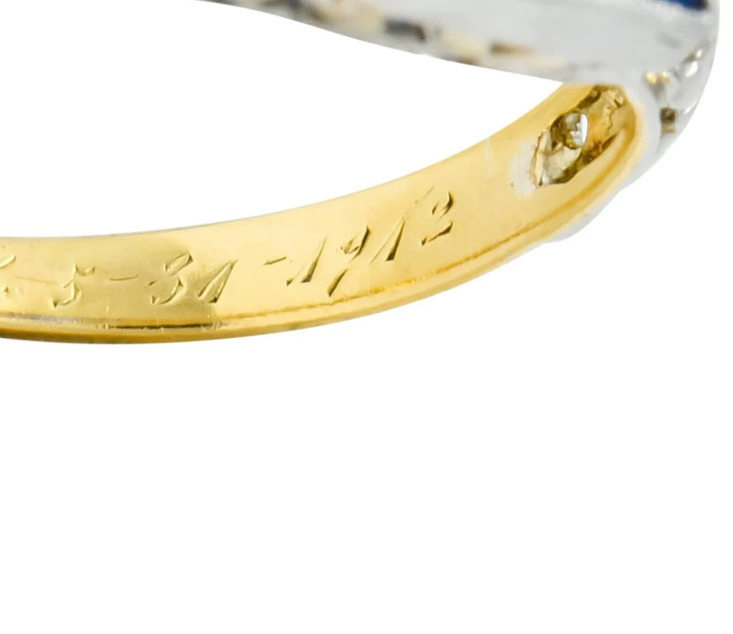 Edwardian 1.42 CTW No Heat Ceylon Sapphire Diamond Platinum-Topped Gold Ring AGL - Image 9