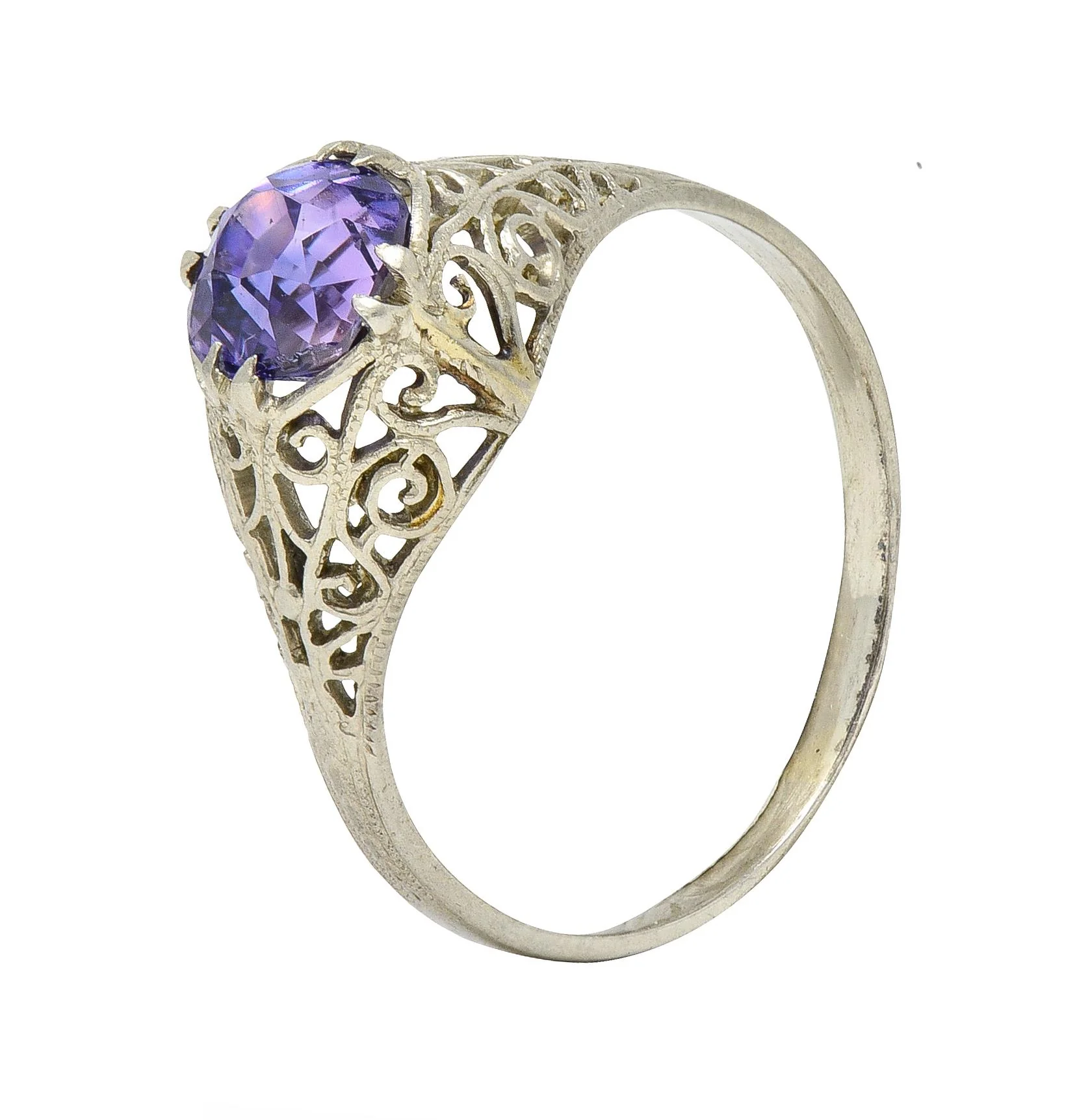 Edwardian 1.48 CTW No Heat Ceylon Purple Sapphire 14 Karat Gold Engagement Ring GIA - Image 9