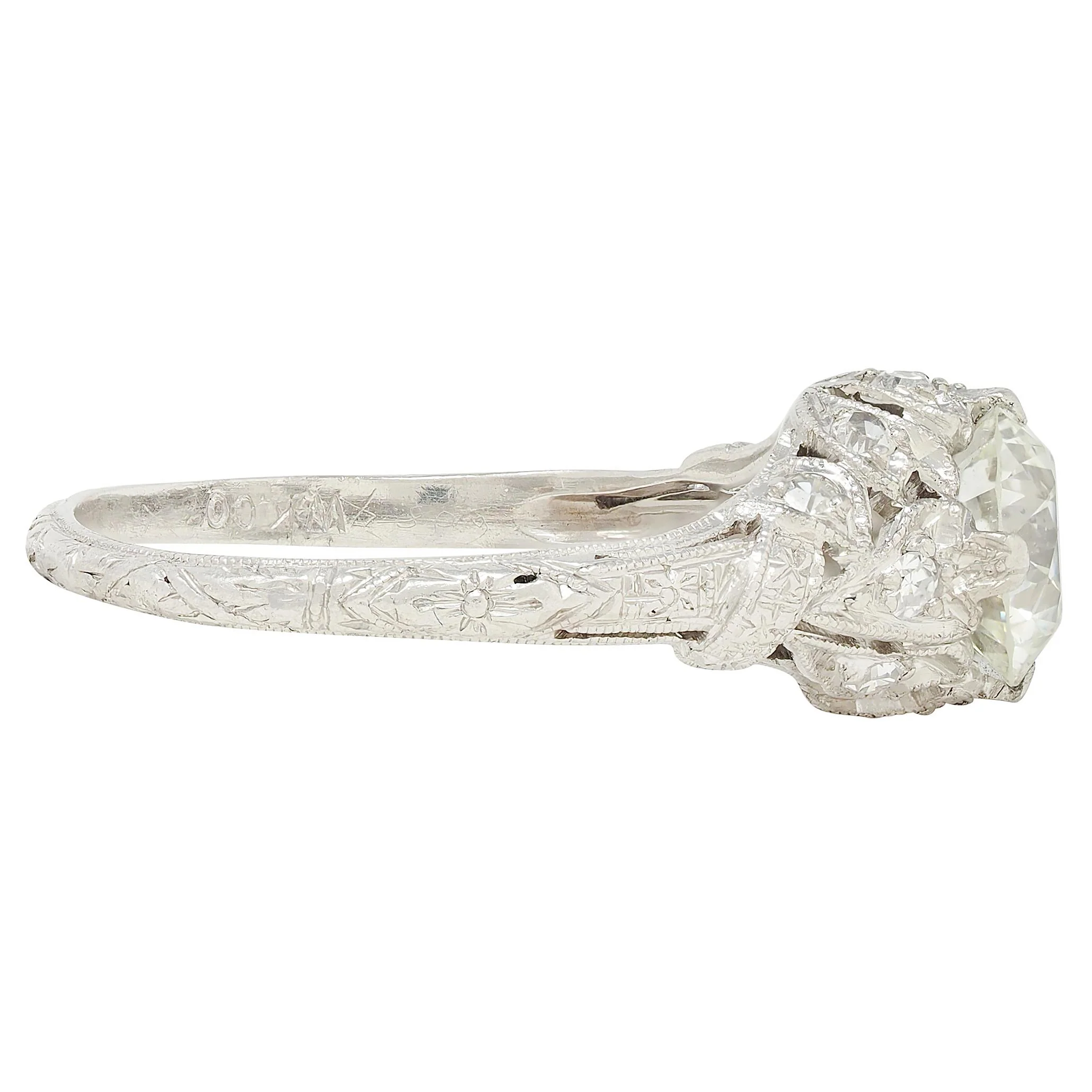 Edwardian 1.50 CTW Old European Cut Diamond Platinum Antique Lily-of-the-Valley Engagement Ring - Image 3