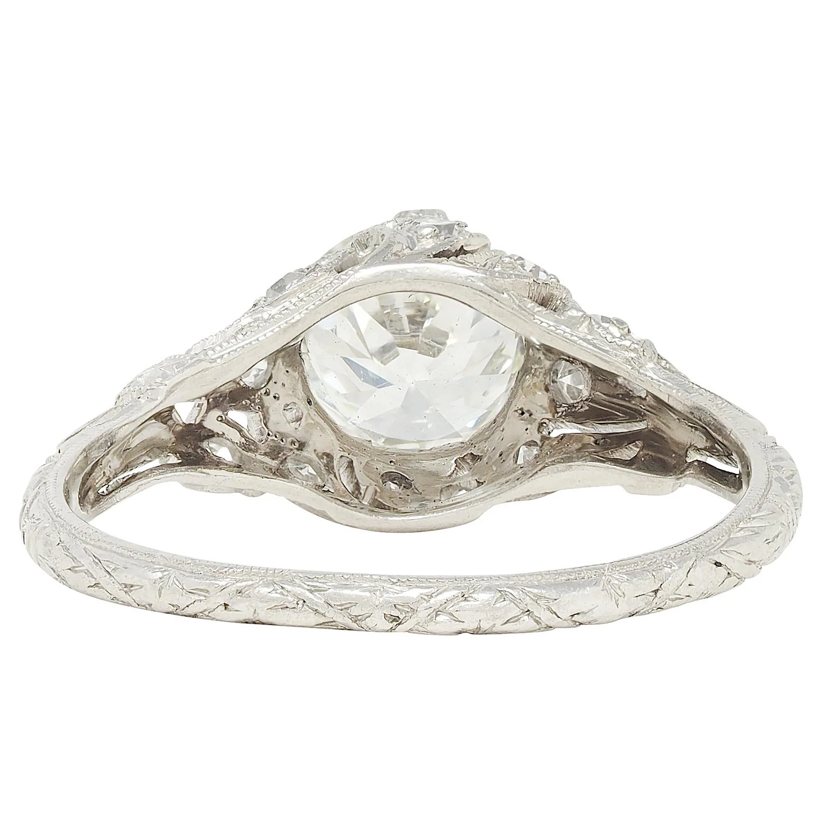 Edwardian 1.50 CTW Old European Cut Diamond Platinum Antique Lily-of-the-Valley Engagement Ring - Image 4