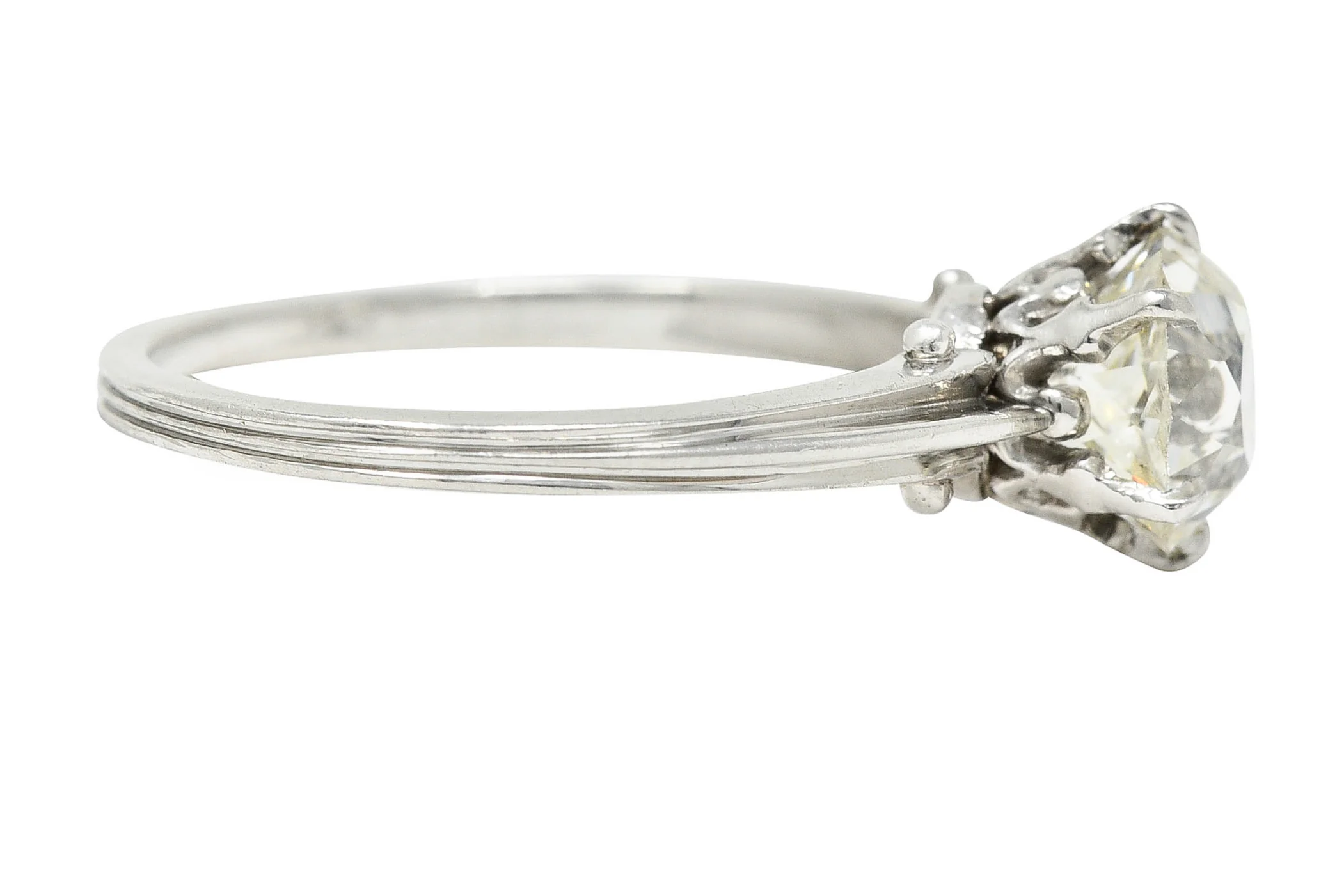 Edwardian 1.53 CTW Old Mine Platinum Engagement Ring GIA - Image 4