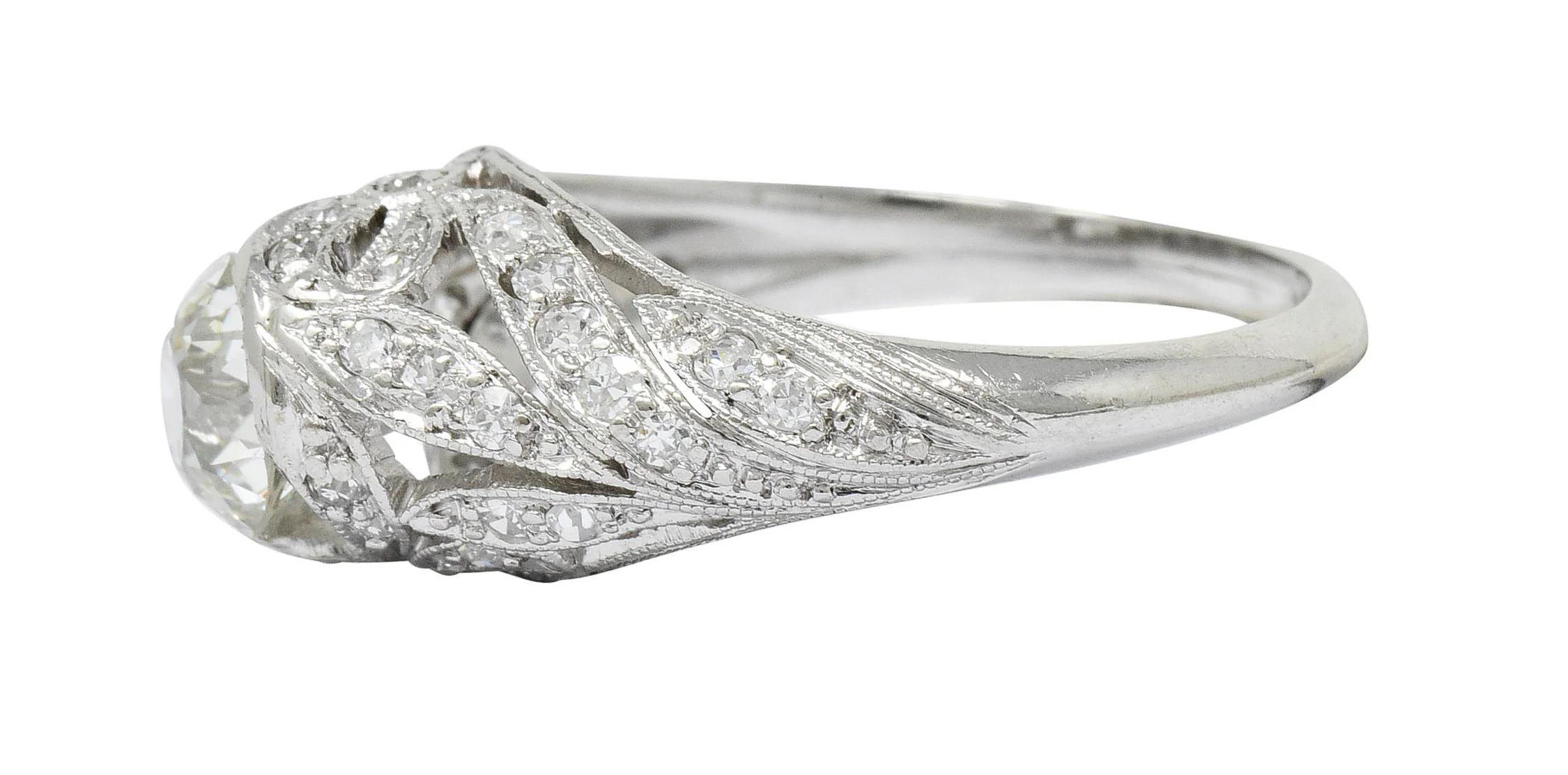 Edwardian 1.55 CTW Diamond Platinum Bow Engagement Ring GIA - Image 6