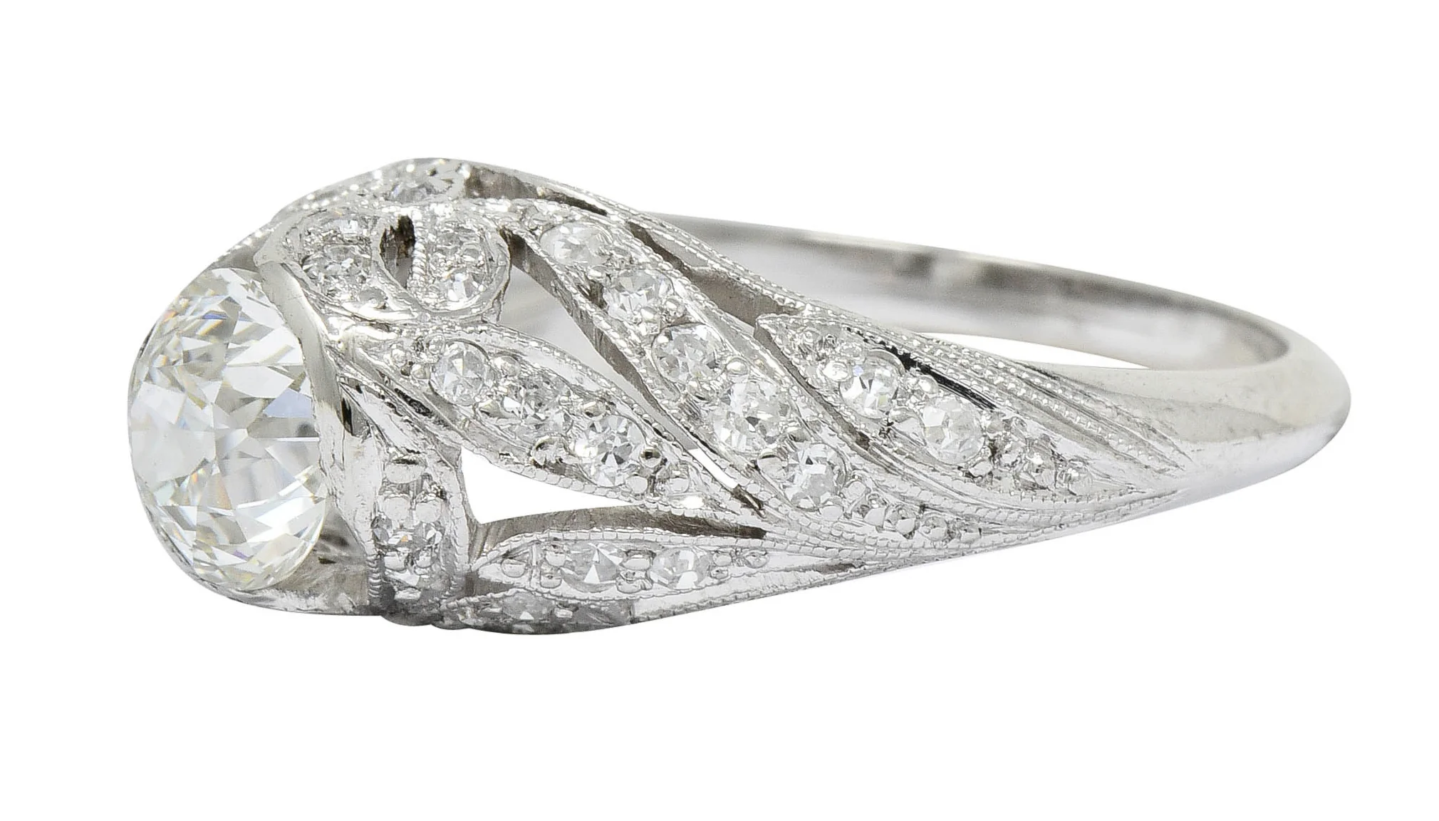 Edwardian 1.55 CTW Diamond Platinum Bow Engagement Ring GIA - Image 7
