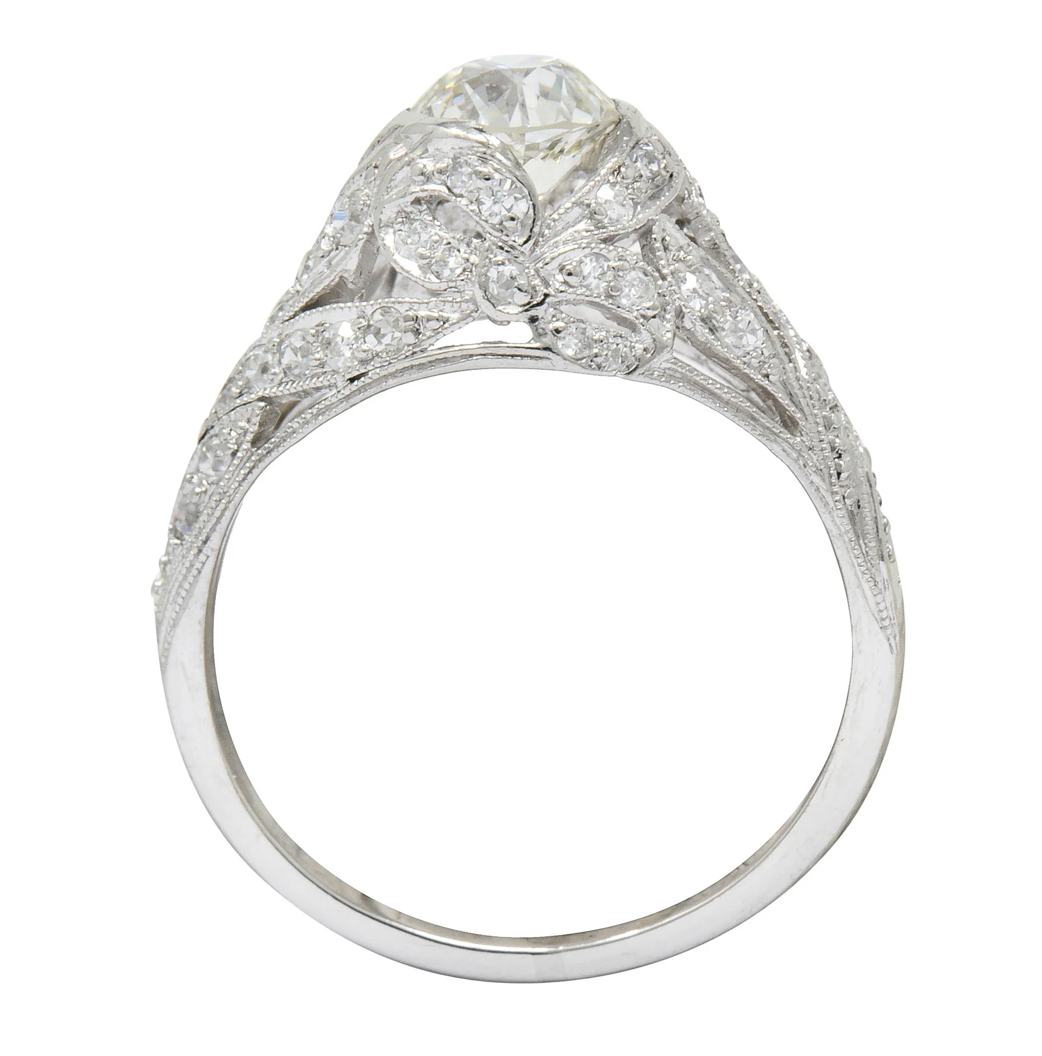Edwardian 1.55 CTW Diamond Platinum Bow Engagement Ring GIA - Image 8