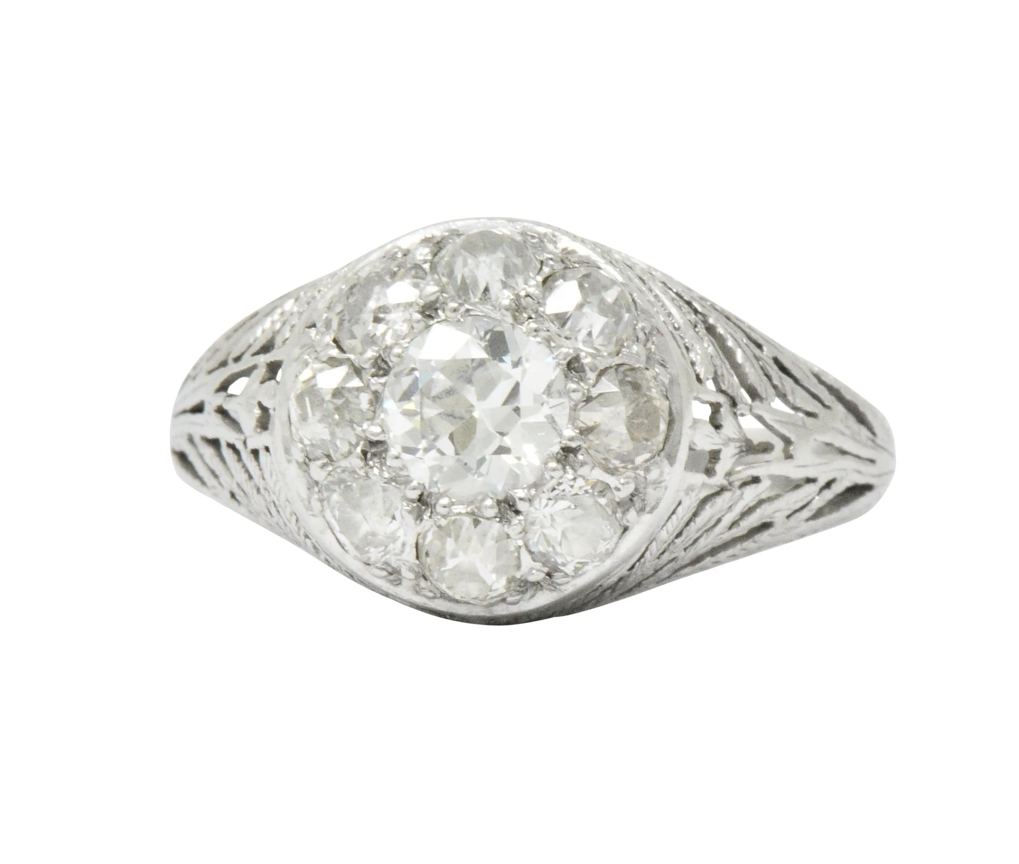 Edwardian 1.55 CTW Diamond Platinum Cluster Ring - Image 3