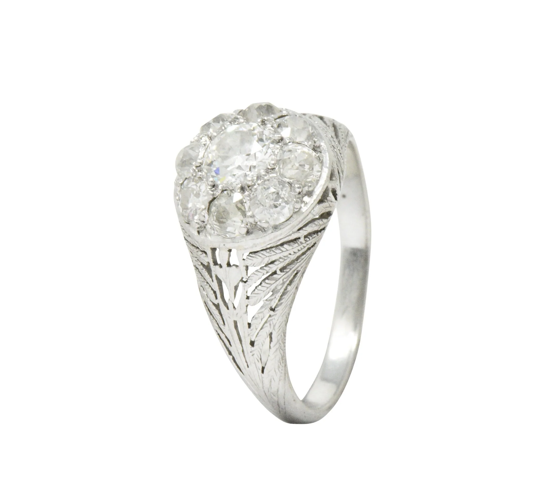 Edwardian 1.55 CTW Diamond Platinum Cluster Ring - Image 6