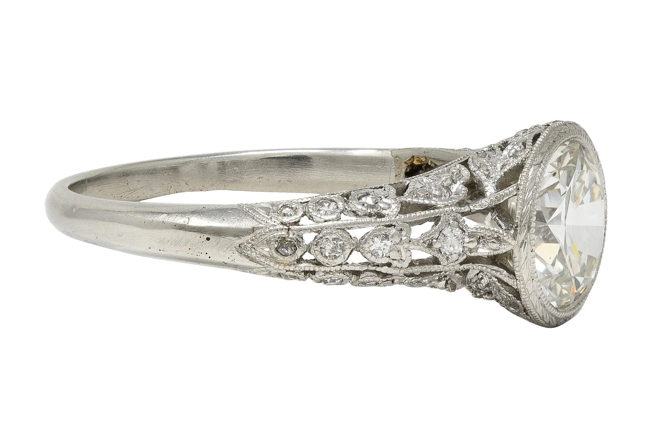 Edwardian 1.55 CTW Old European Diamond Platinum Antique Lily-Of-The-Valley Floral Engagement Ring - Image 4