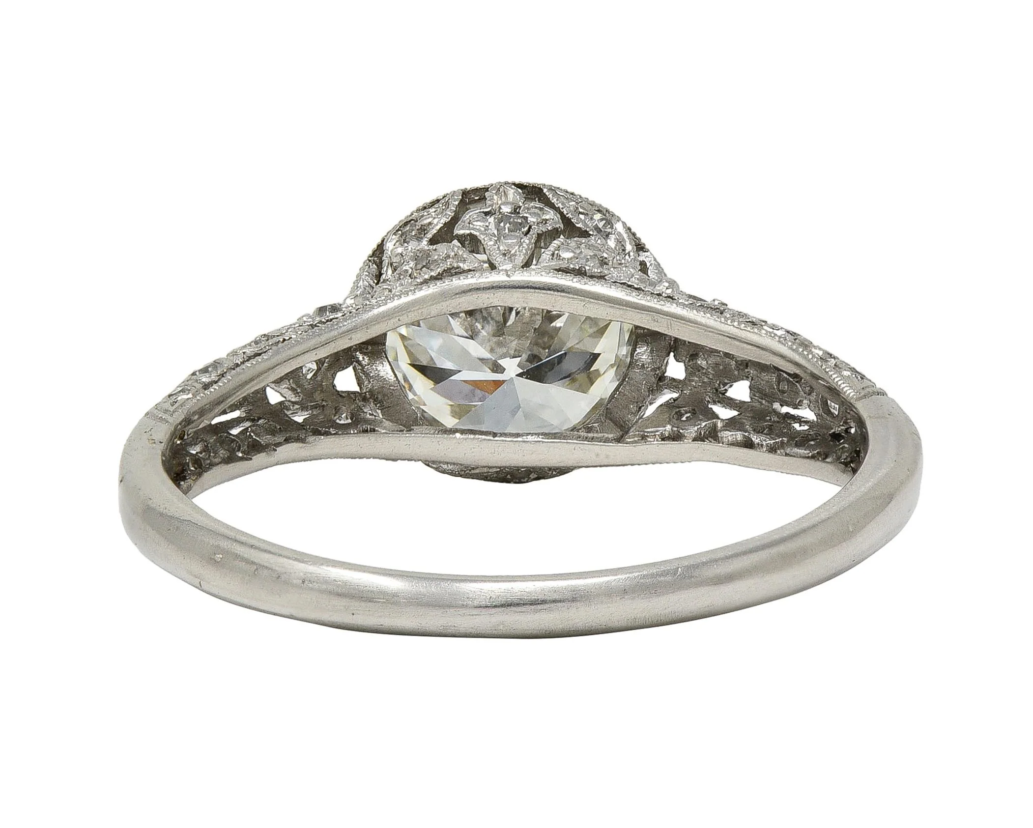 Edwardian 1.55 CTW Old European Diamond Platinum Antique Lily-Of-The-Valley Floral Engagement Ring - Image 5
