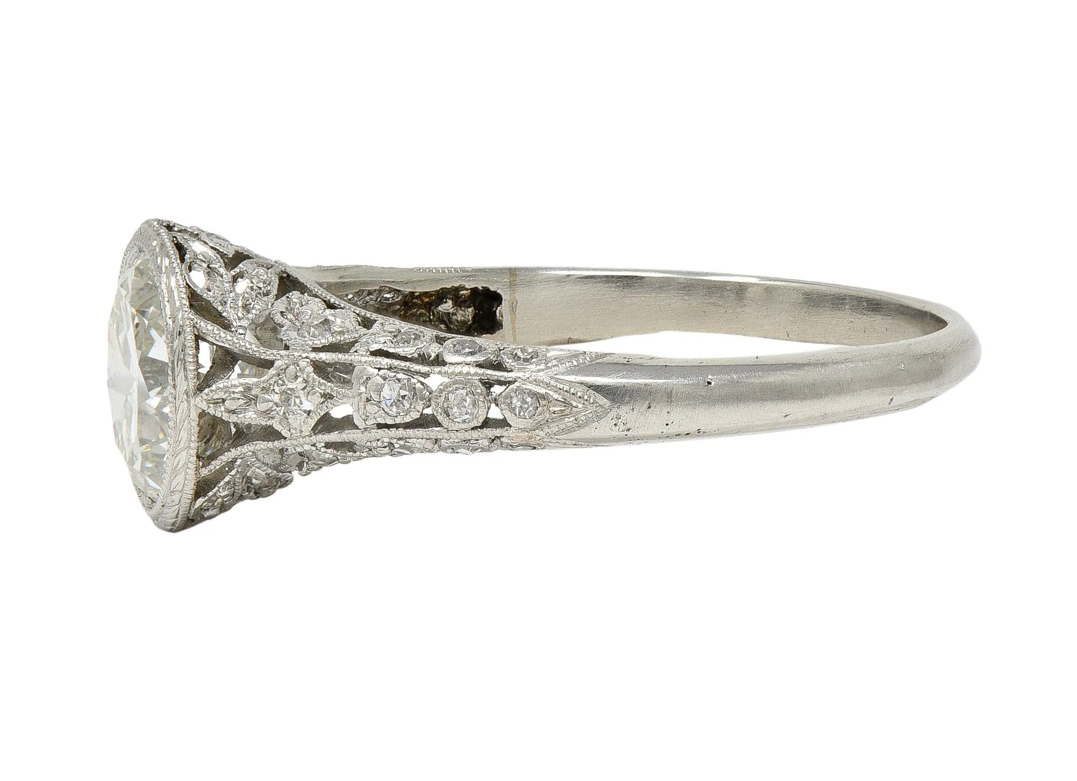 Edwardian 1.55 CTW Old European Diamond Platinum Antique Lily-Of-The-Valley Floral Engagement Ring - Image 6