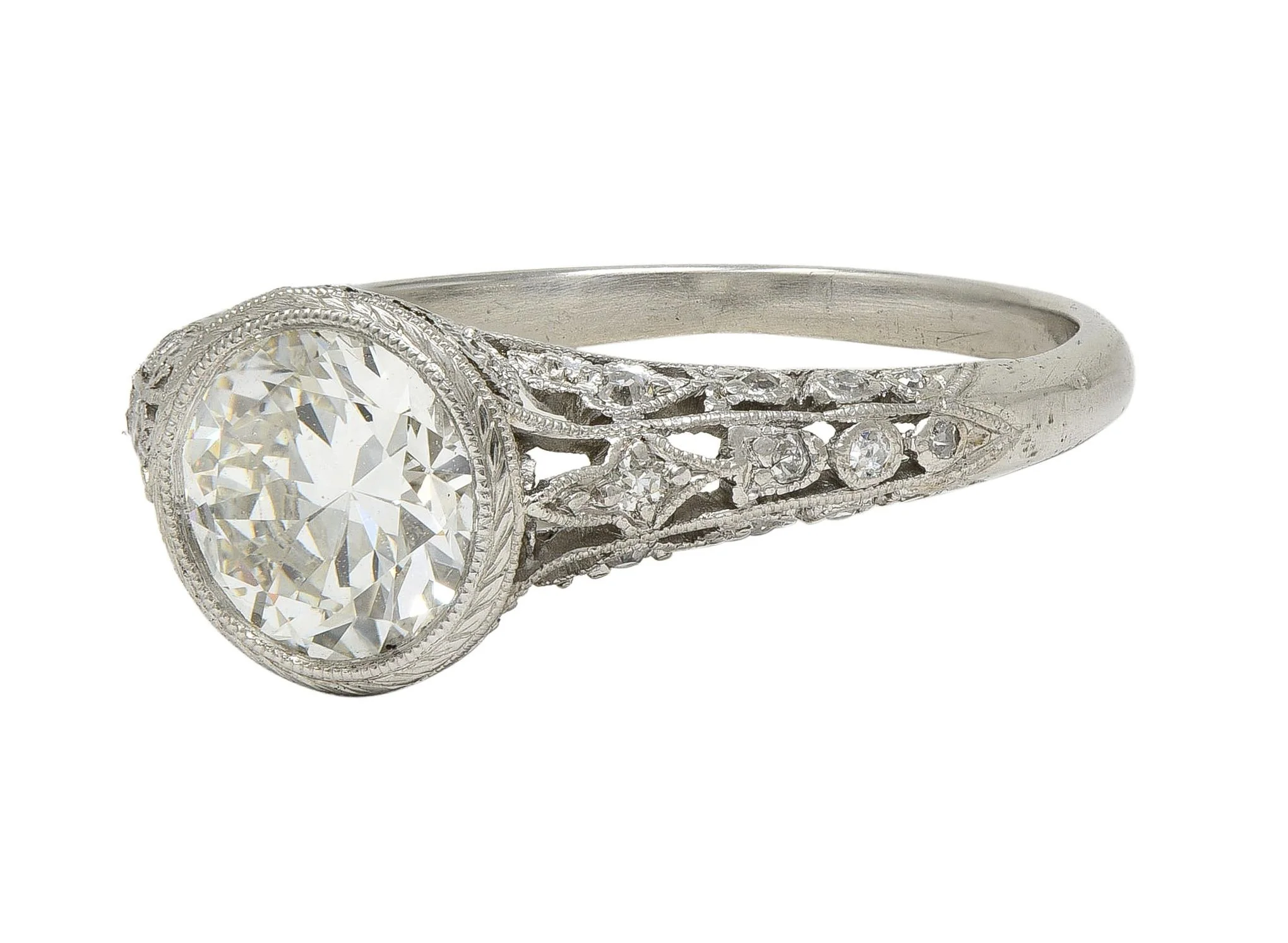 Edwardian 1.55 CTW Old European Diamond Platinum Antique Lily-Of-The-Valley Floral Engagement Ring - Image 7
