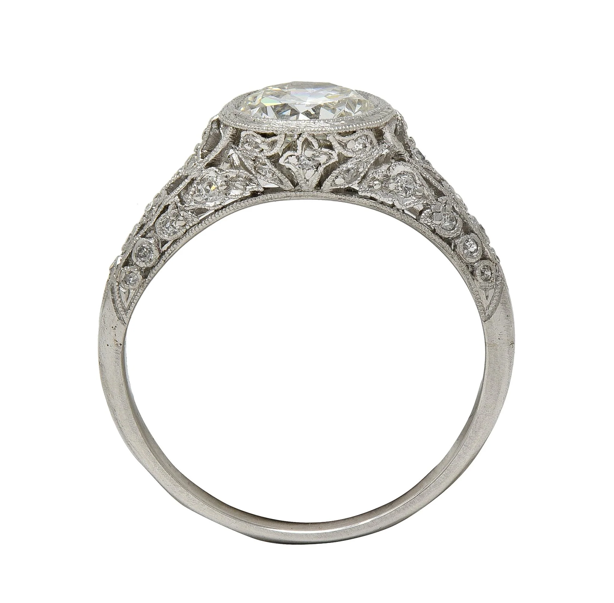 Edwardian 1.55 CTW Old European Diamond Platinum Antique Lily-Of-The-Valley Floral Engagement Ring - Image 8
