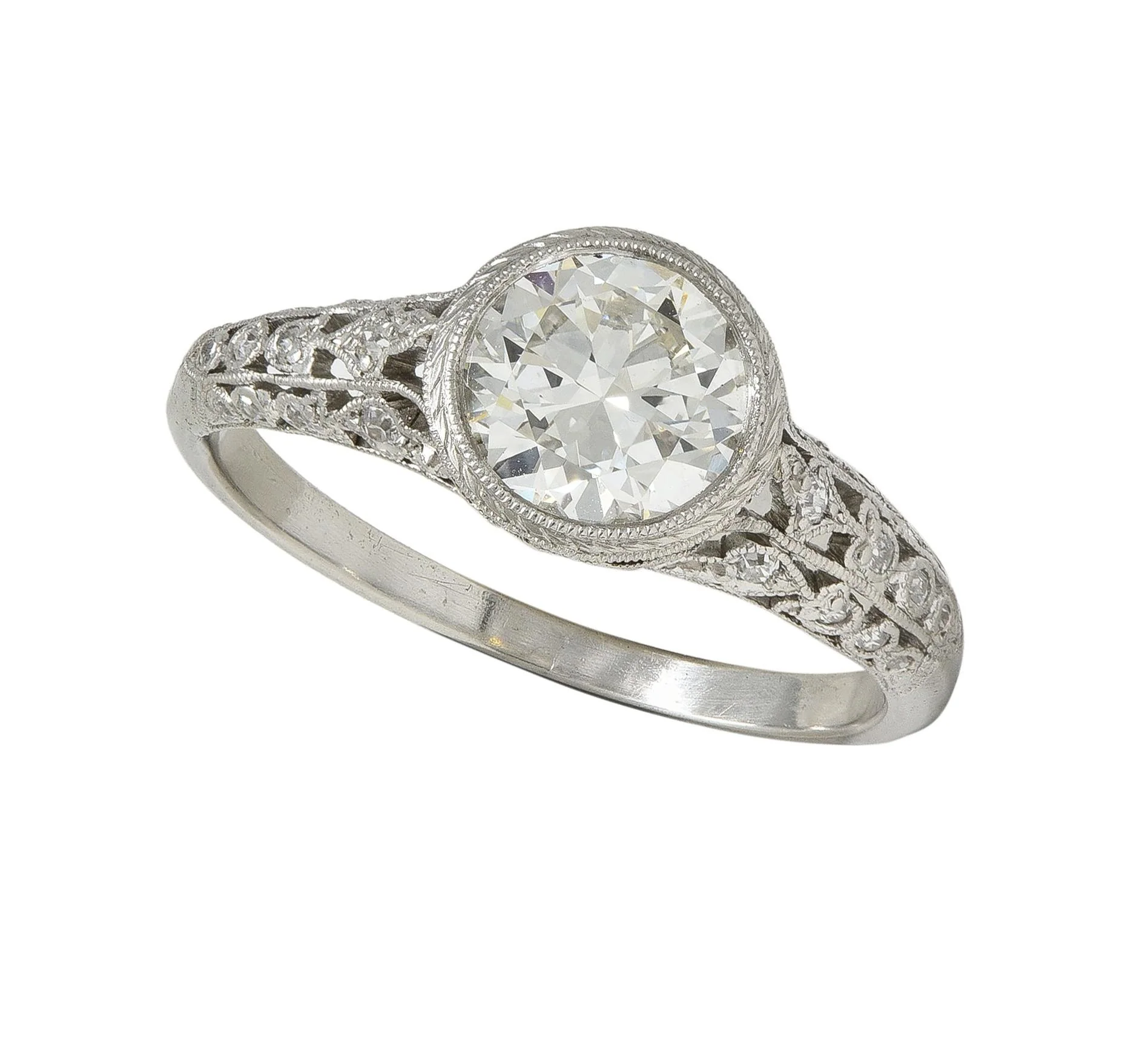 Edwardian 1.55 CTW Old European Diamond Platinum Antique Lily-Of-The-Valley Floral Engagement Ring - Image 9