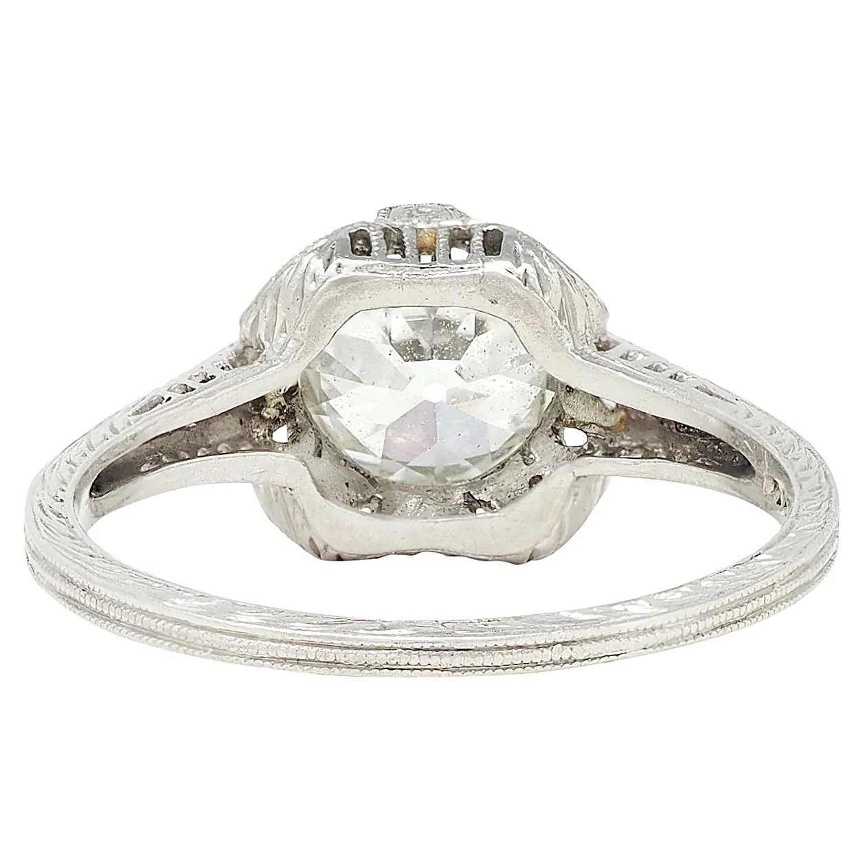 Edwardian 1.59 CTW Old European Cut Diamond Platinum Antique Foliate Engagement Ring - Image 4