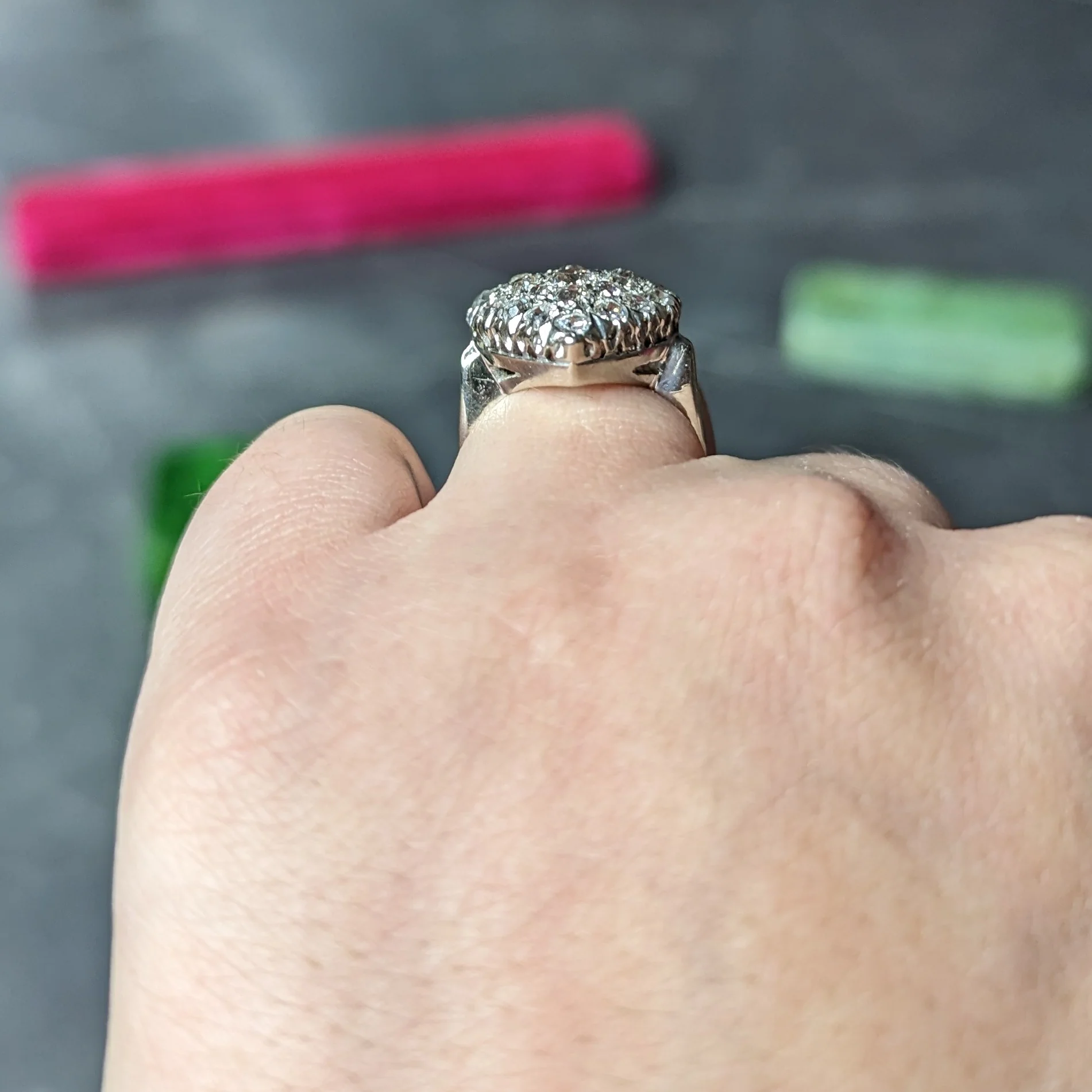 Edwardian 1.59 CTW Old Mine Cut Diamond 14 Karat White Gold Antique Heart Ring - Image 12