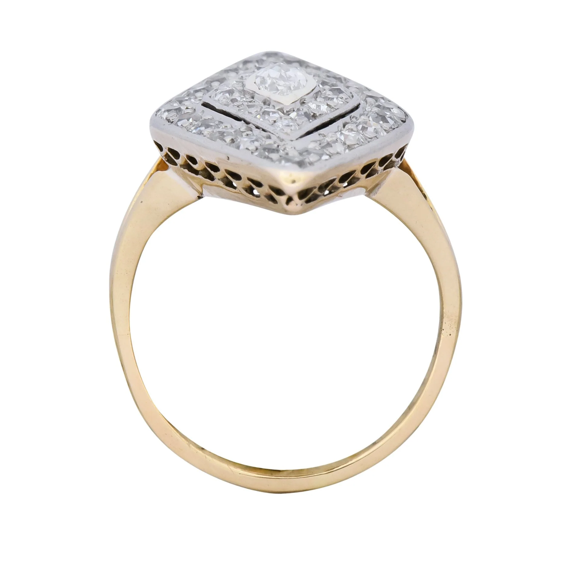 Edwardian 1.60 CTW Diamond Platinum-Topped 14 Karat Gold Navette Dinner Ring - Image 7