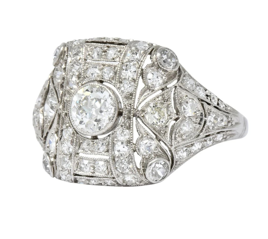 Edwardian 1.60 CTW Old European Cut Diamond Platinum Dinner Ring - Image 6
