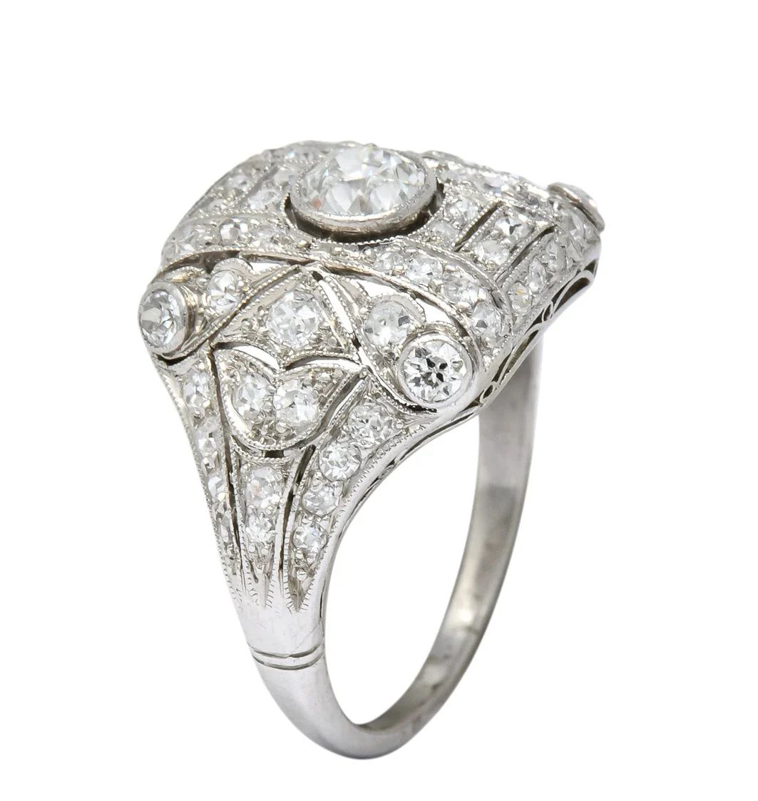 Edwardian 1.60 CTW Old European Cut Diamond Platinum Dinner Ring - Image 8