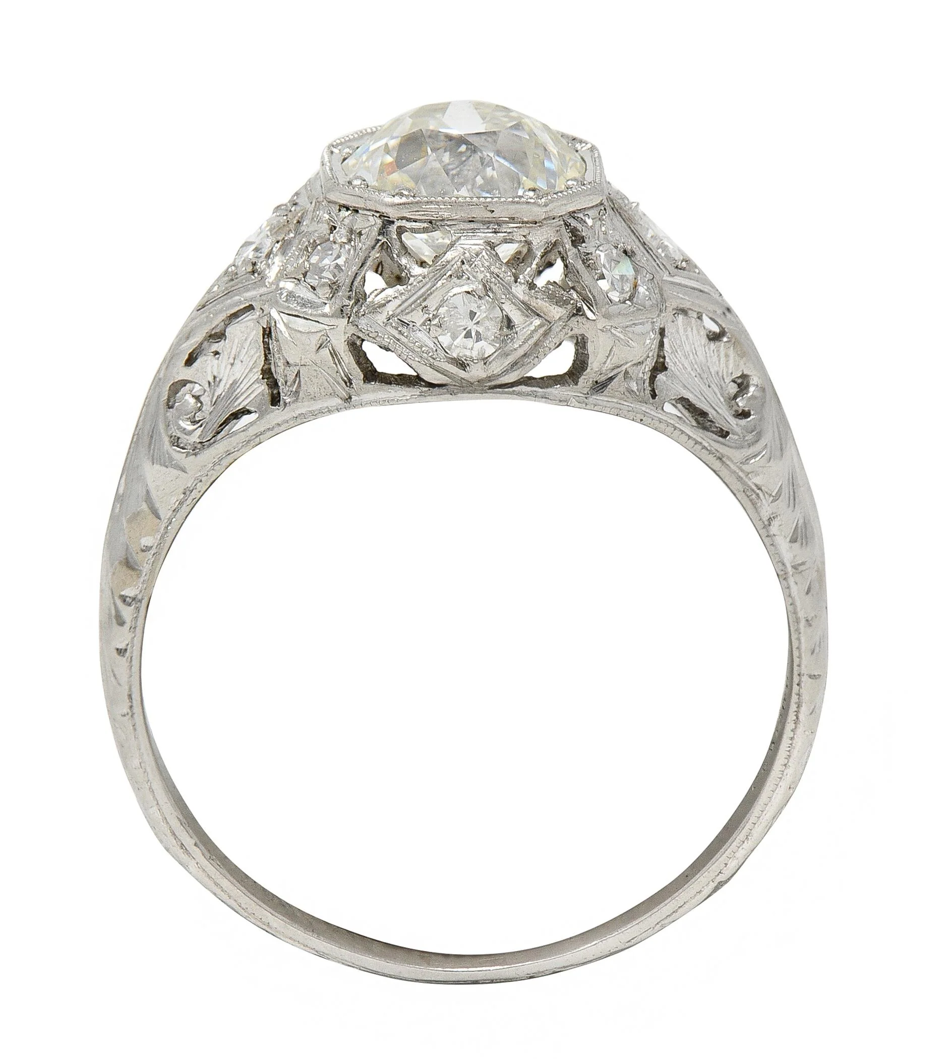 Edwardian 1.64 CTW Old European Diamond Platinum Foliate Antique Engagement Ring GIA - Image 2