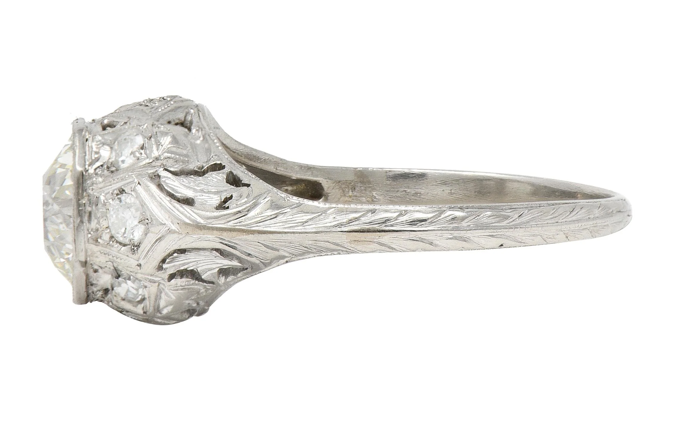 Edwardian 1.64 CTW Old European Diamond Platinum Foliate Antique Engagement Ring GIA - Image 6