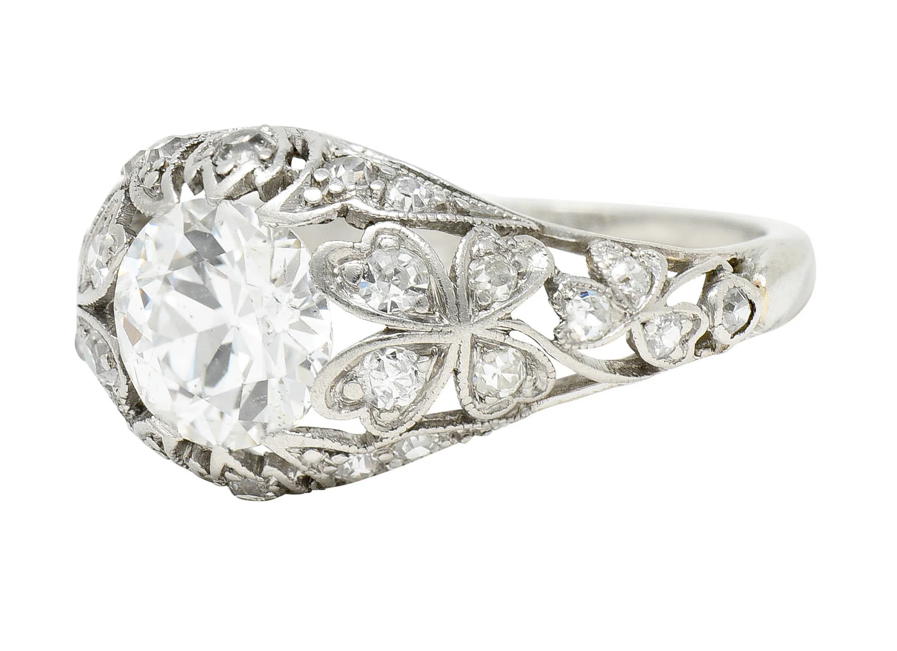 Edwardian 1.65 CTW Diamond Platinum Clover Engagement Ring - Image 7