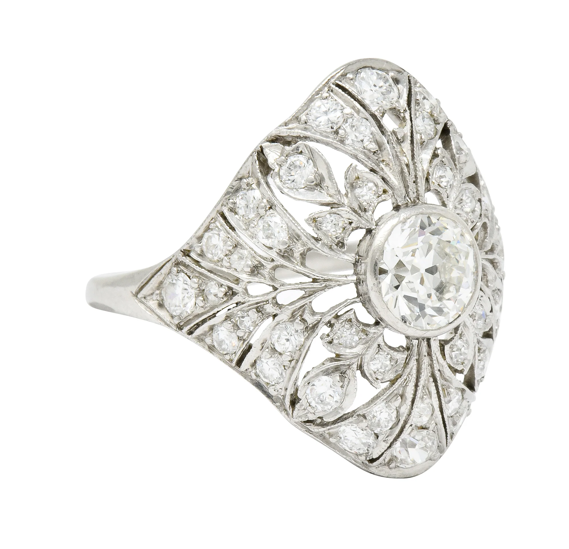 Edwardian 1.70 CTW Diamond Platinum Foliate Dinner Ring - Image 2