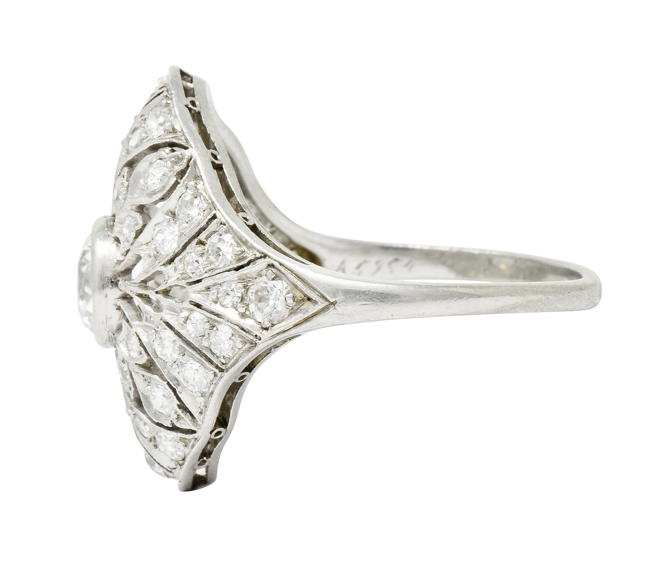 Edwardian 1.70 CTW Diamond Platinum Foliate Dinner Ring - Image 5