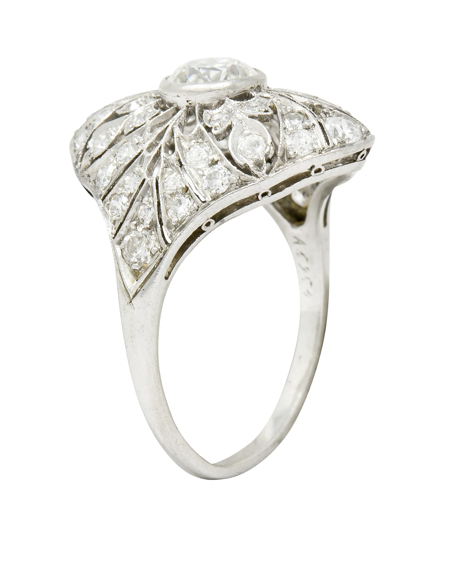 Edwardian 1.70 CTW Diamond Platinum Foliate Dinner Ring - Image 9