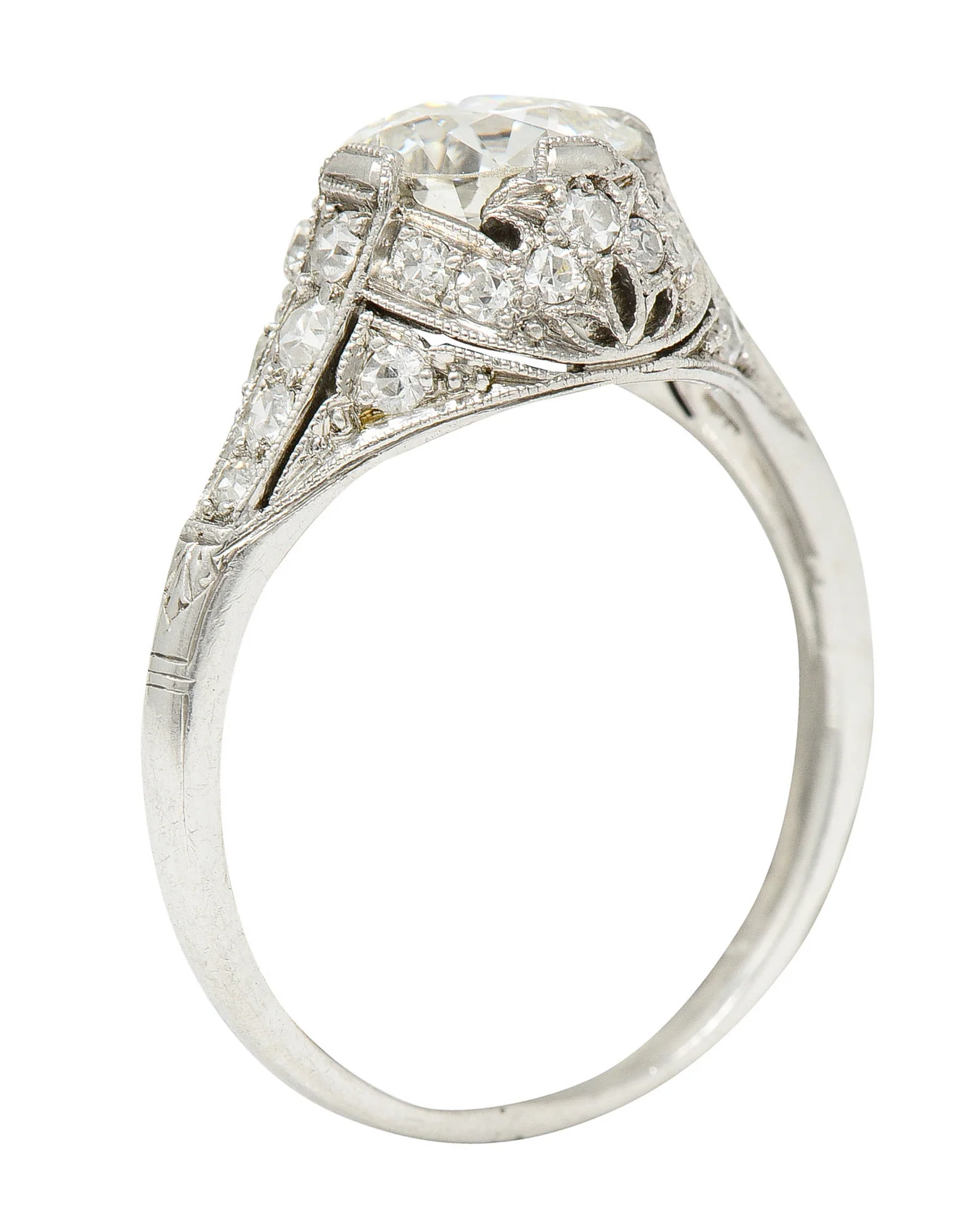 Edwardian 1.75 CTW Diamond Platinum Floral Engagement Ring - Image 2