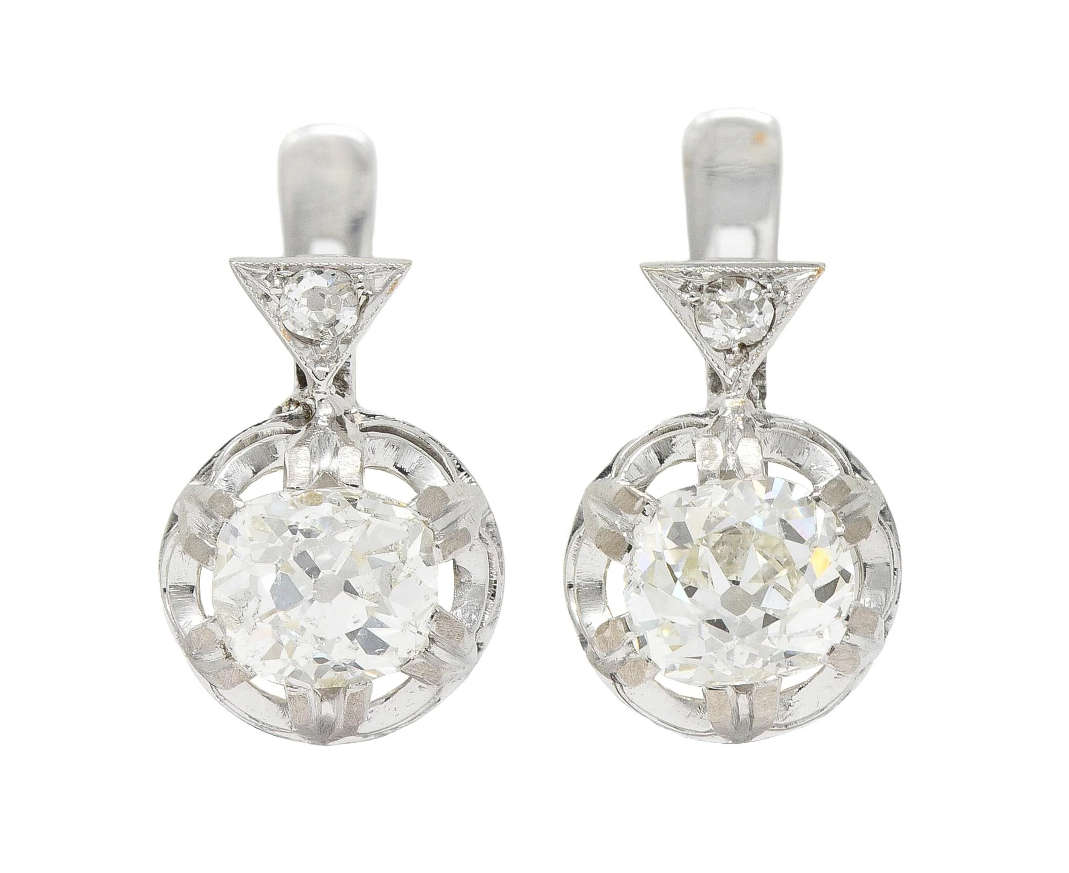 Edwardian 1.75 CTW Old Mine Diamond Platinum 18 Karat Gold Antique Huggie Earrings - Image 5