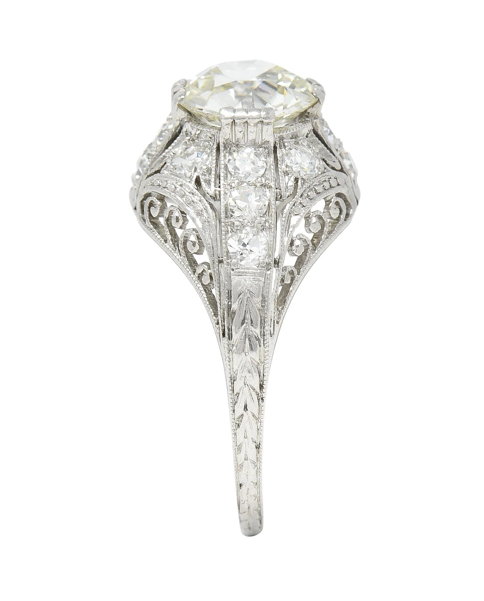 Edwardian 1.77 CTW Old European Cut Diamond Platinum Bombay Engagement Ring - Image 10