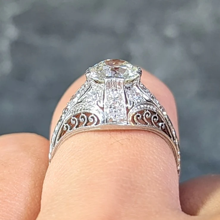 Edwardian 1.77 CTW Old European Cut Diamond Platinum Bombay Engagement Ring - Image 13