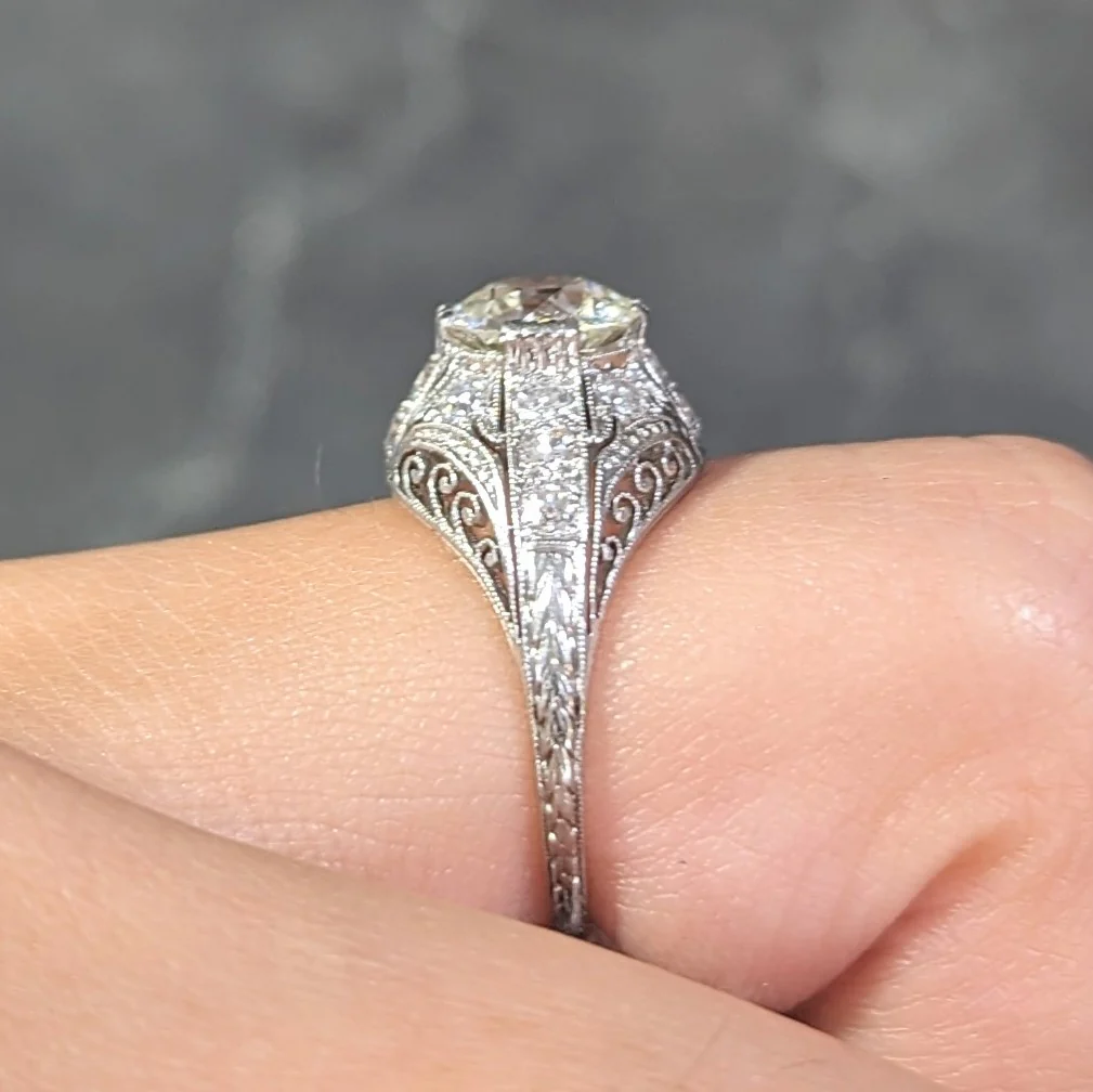 Edwardian 1.77 CTW Old European Cut Diamond Platinum Bombay Engagement Ring - Image 14