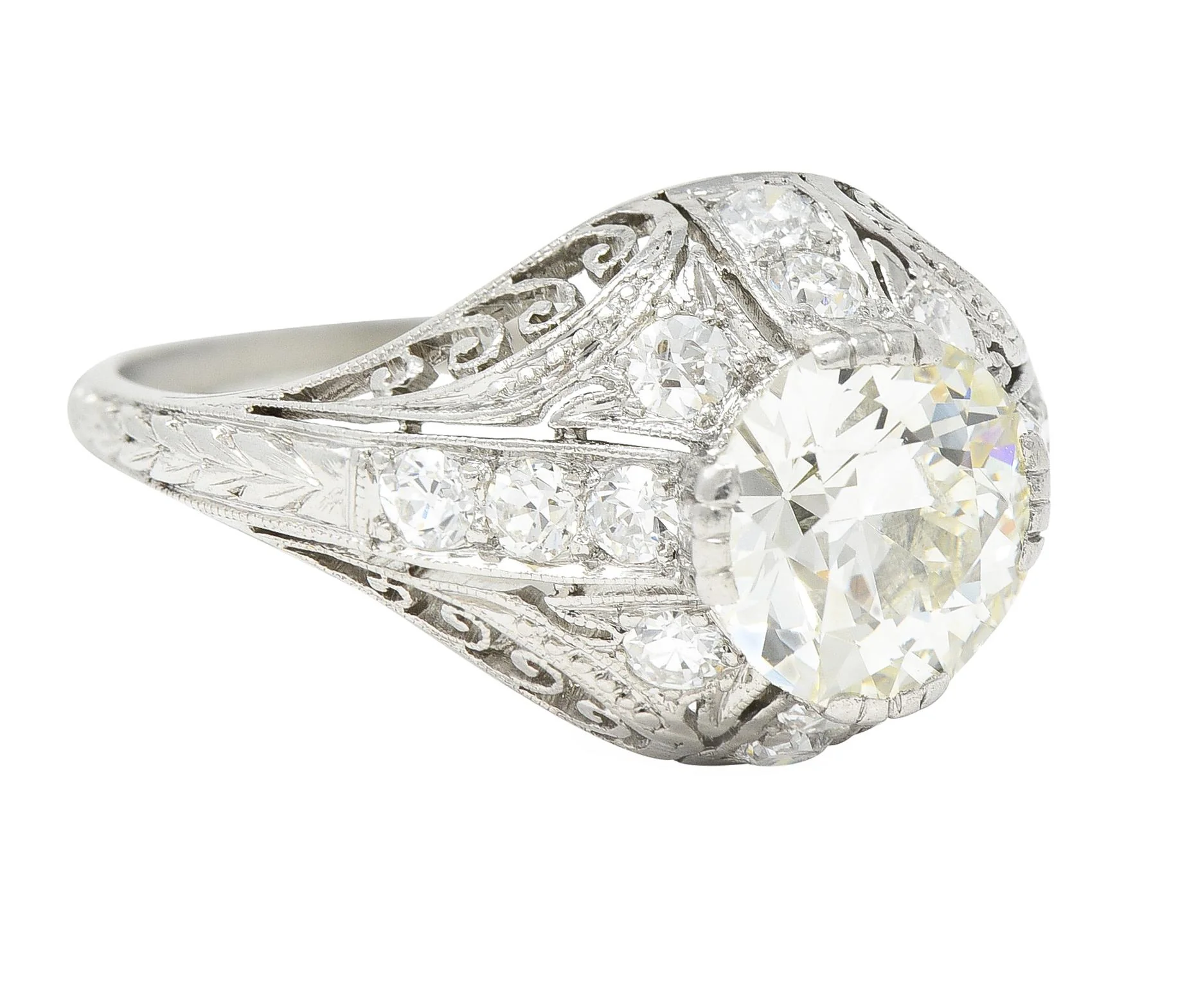 Edwardian 1.77 CTW Old European Cut Diamond Platinum Bombay Engagement Ring - Image 3