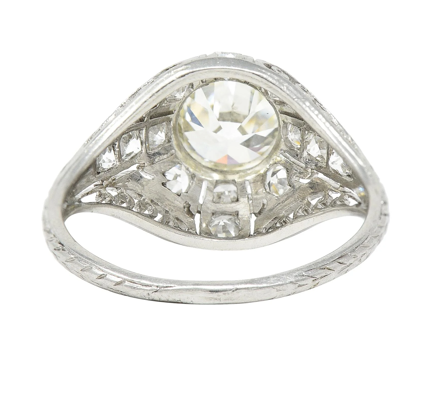 Edwardian 1.77 CTW Old European Cut Diamond Platinum Bombay Engagement Ring - Image 5