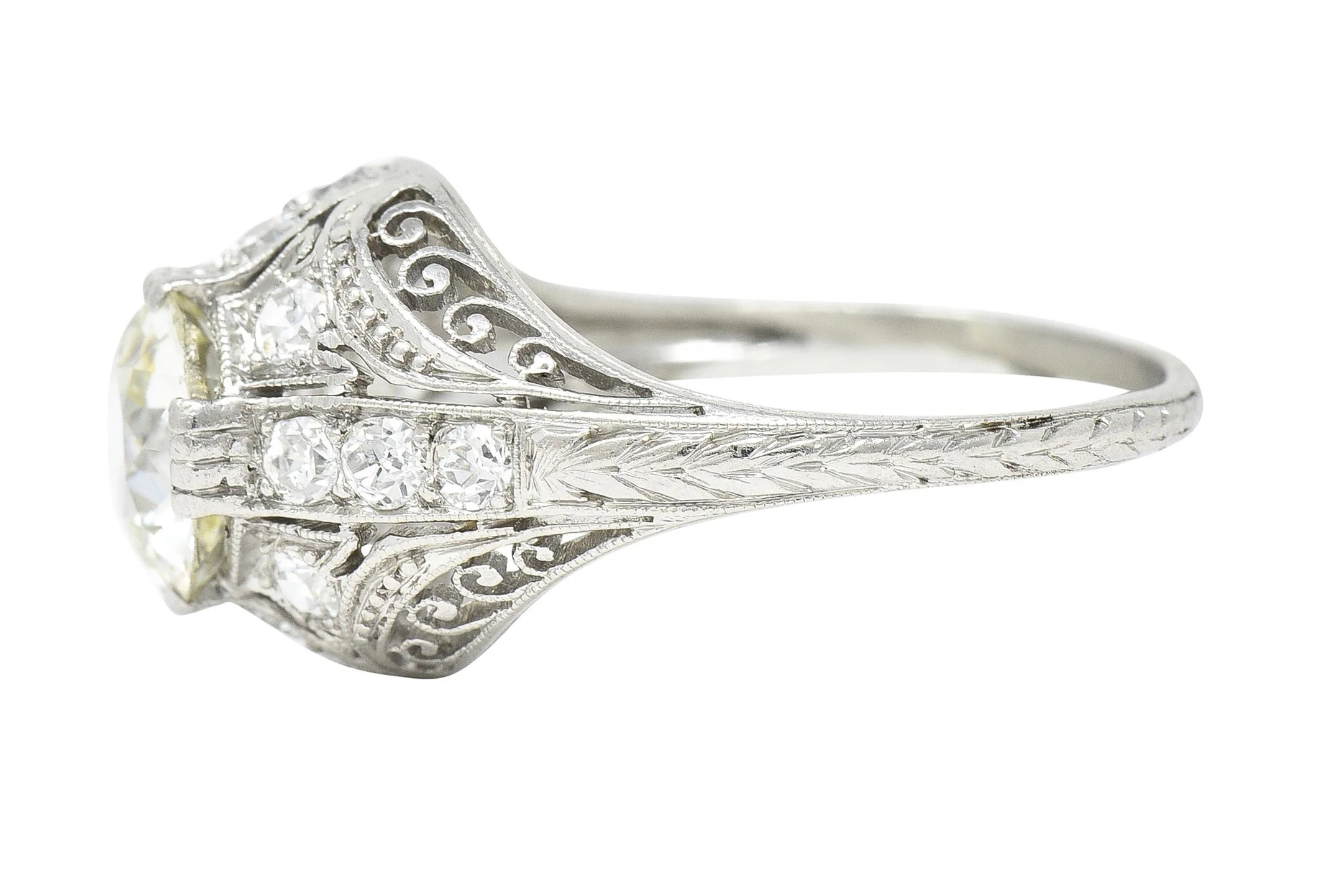 Edwardian 1.77 CTW Old European Cut Diamond Platinum Bombay Engagement Ring - Image 6