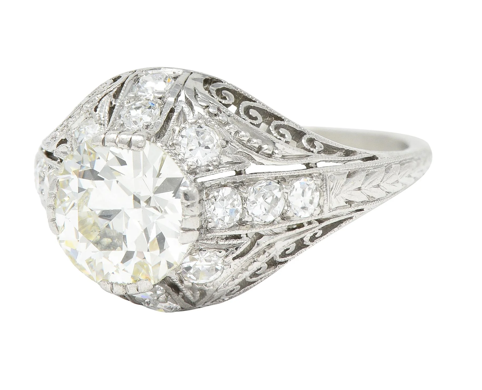 Edwardian 1.77 CTW Old European Cut Diamond Platinum Bombay Engagement Ring - Image 7