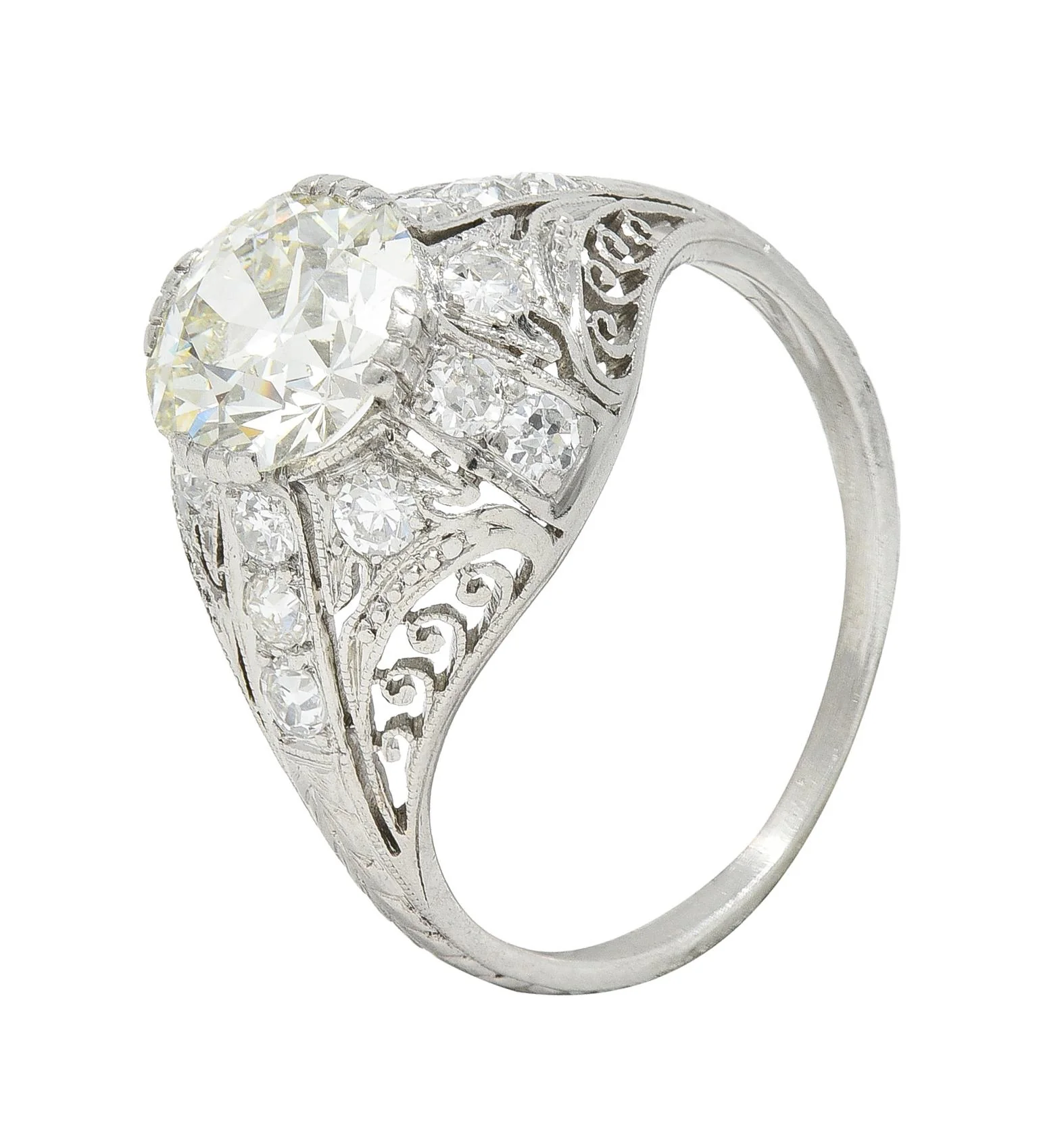 Edwardian 1.77 CTW Old European Cut Diamond Platinum Bombay Engagement Ring - Image 8