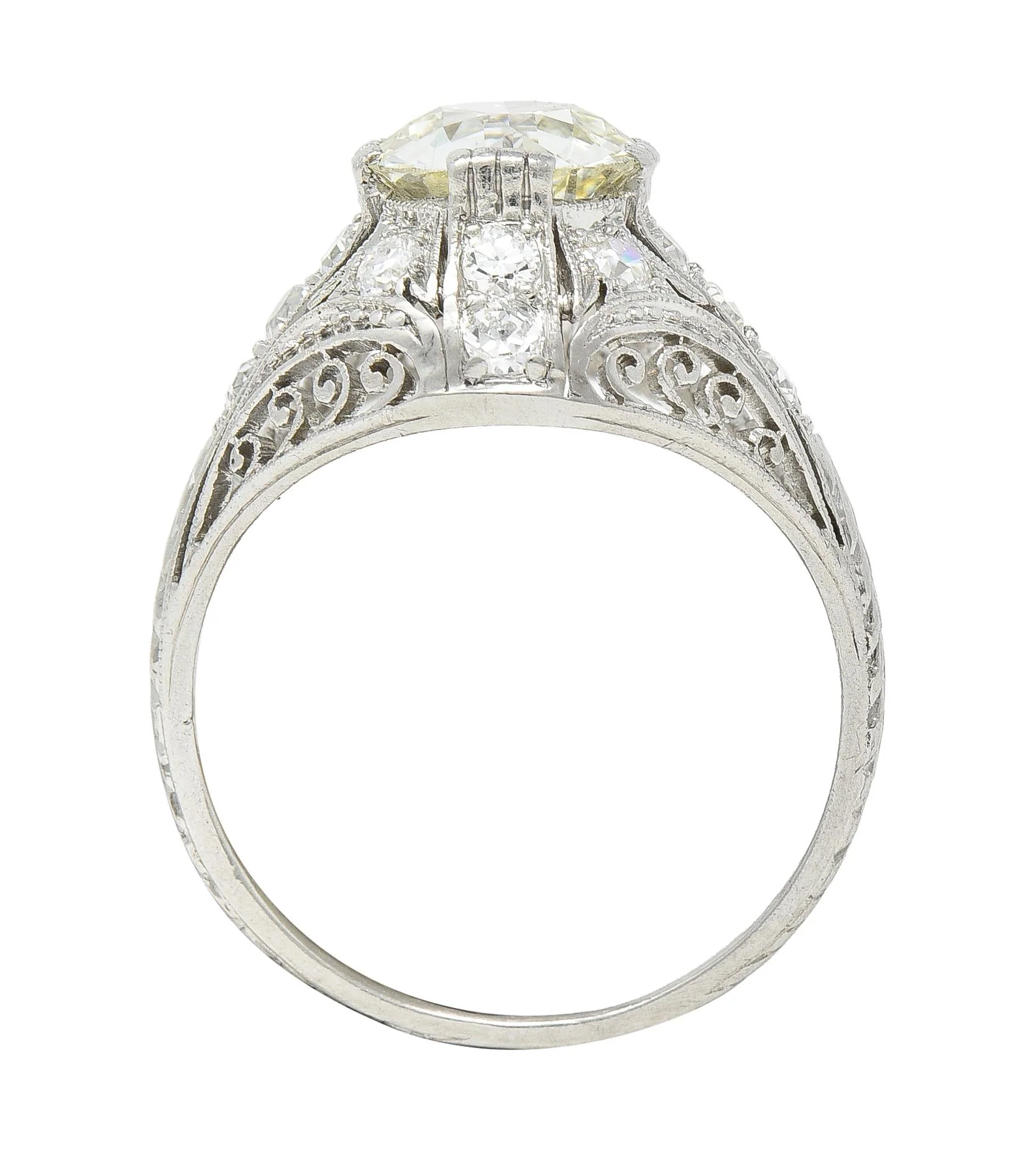 Edwardian 1.77 CTW Old European Cut Diamond Platinum Bombay Engagement Ring - Image 9