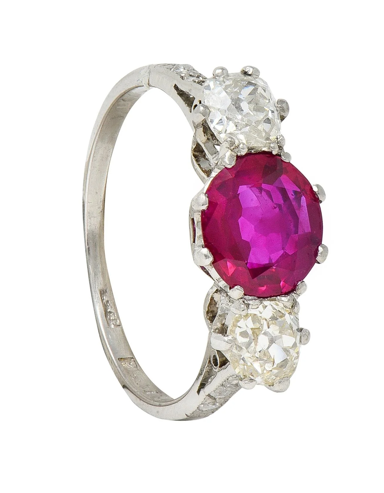 Edwardian 1.90 CTW No Heat Burma Ruby Diamond Platinum Antique Three Stone Ring GIA - Image 11