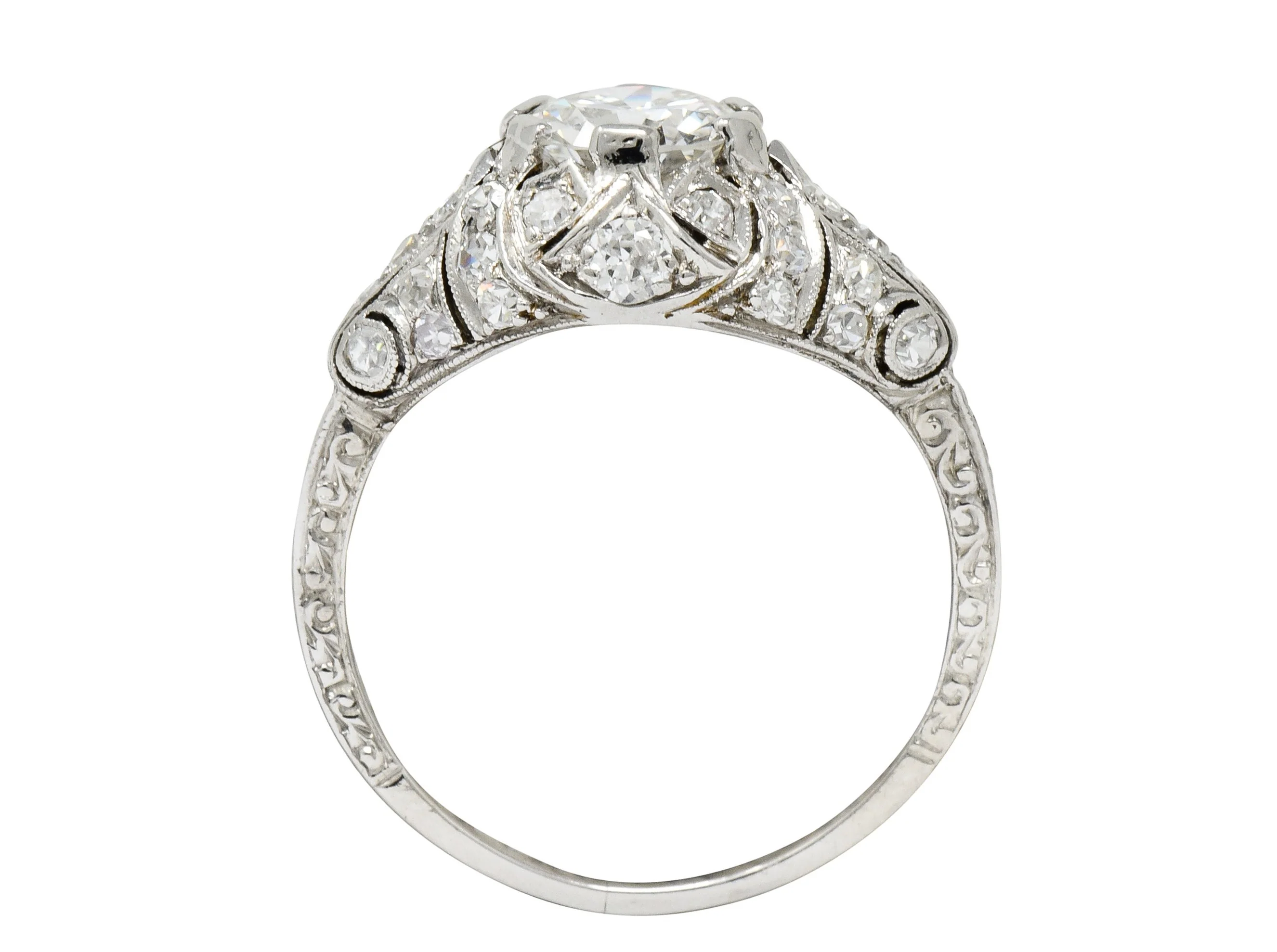 Edwardian 1.95 CTW Diamond Platinum Scrolled Engagement Ring GIA - Image 8