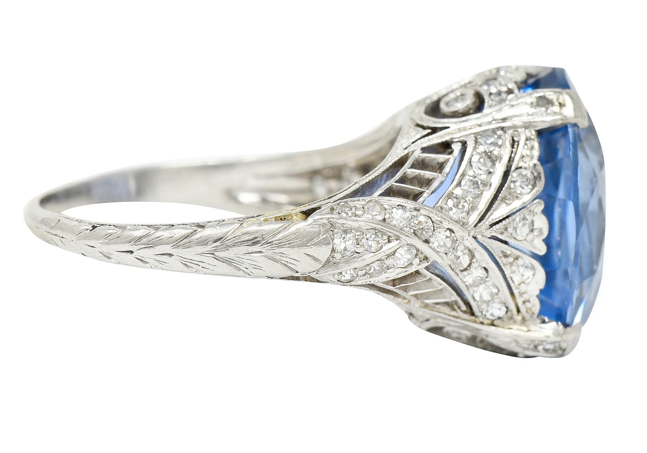 Edwardian 12.02 CTW No Heat Ceylon Sapphire Diamond Platinum Statement Antique Ring GIA - Image 5