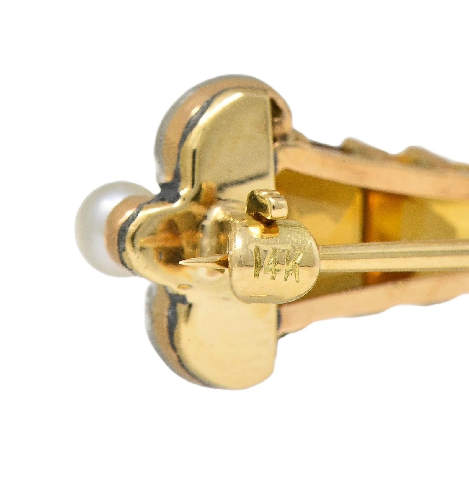 Edwardian 12.04 CTW Citrine Diamond Pearl Platinum 14 Karat Gold Antique Cross Pendant Brooch - Image 5