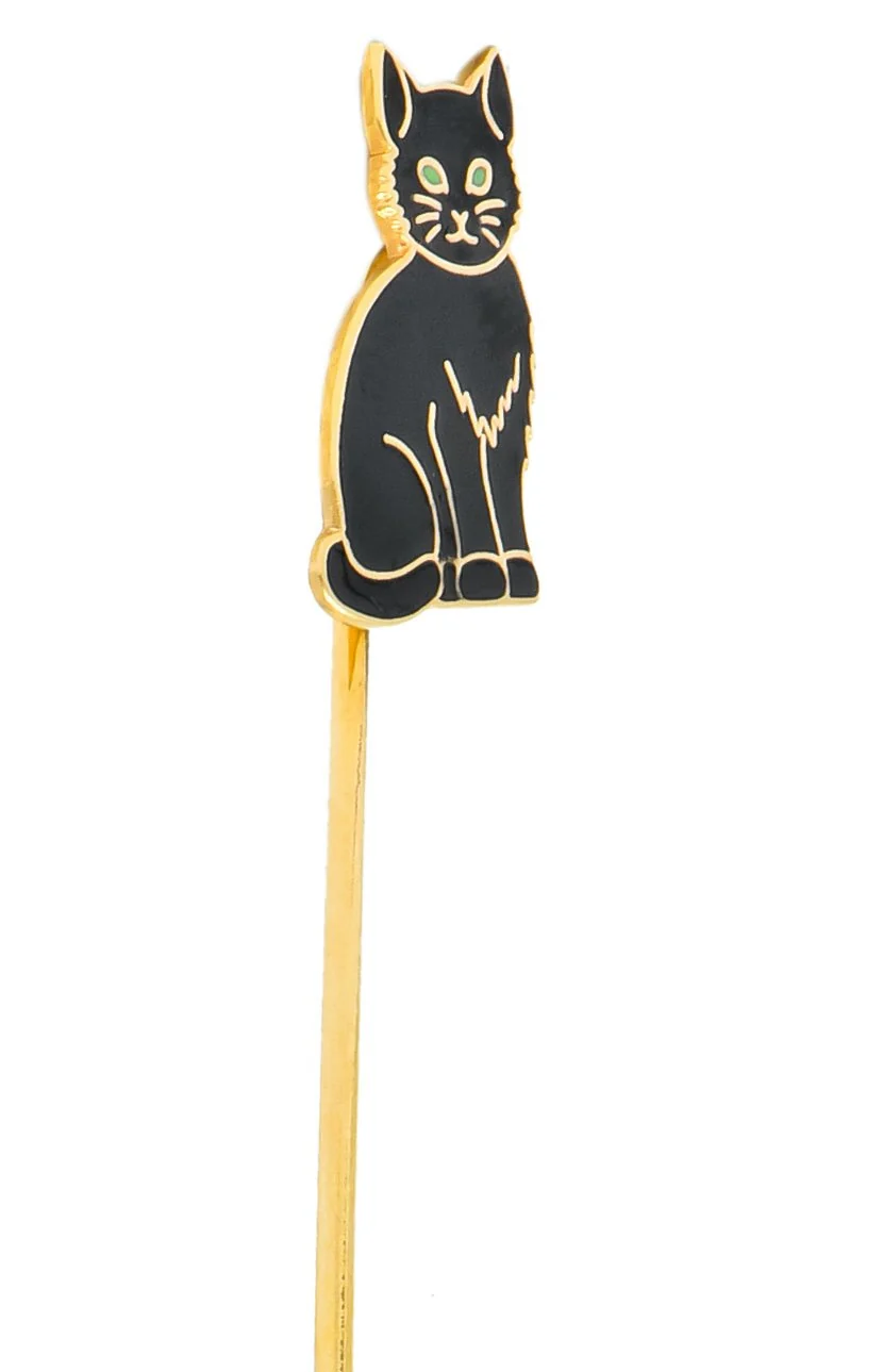 Edwardian 14 Karat Gold Enamel Black Cat Stick Pin - Image 4