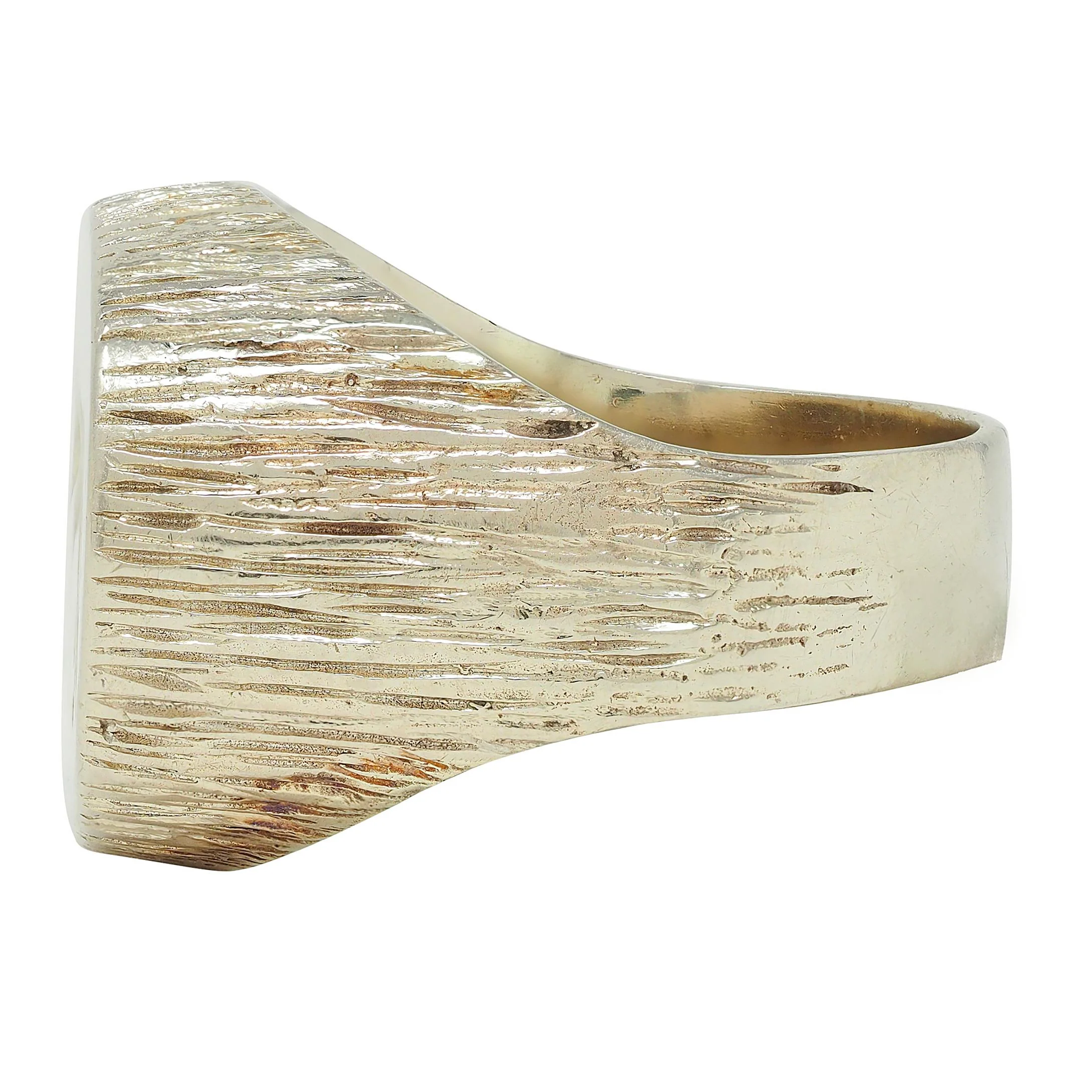 Edwardian 14 Karat White Gold Antique Fox Intaglio Unisex Signet Ring - Image 4