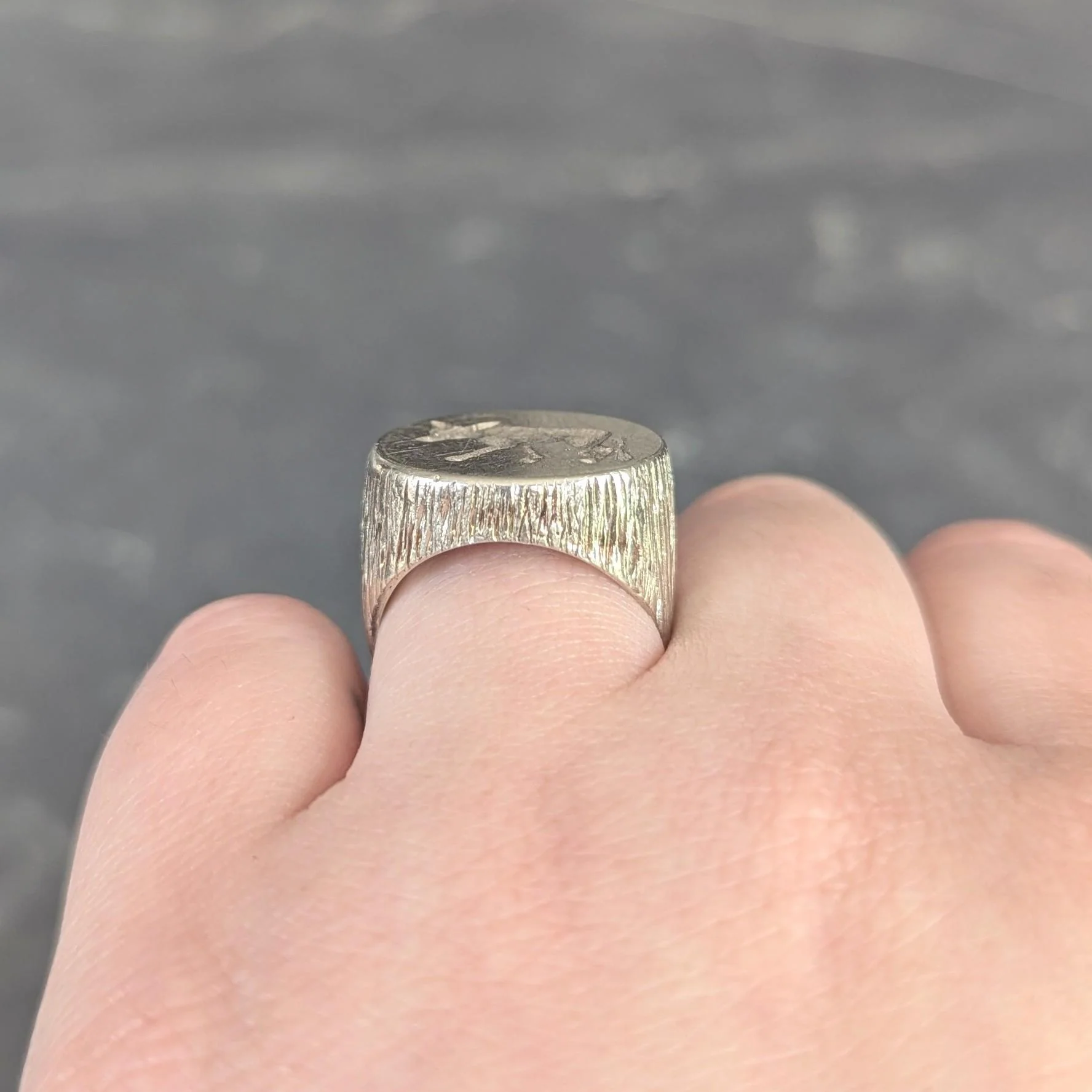 Edwardian 14 Karat White Gold Antique Fox Intaglio Unisex Signet Ring - Image 8