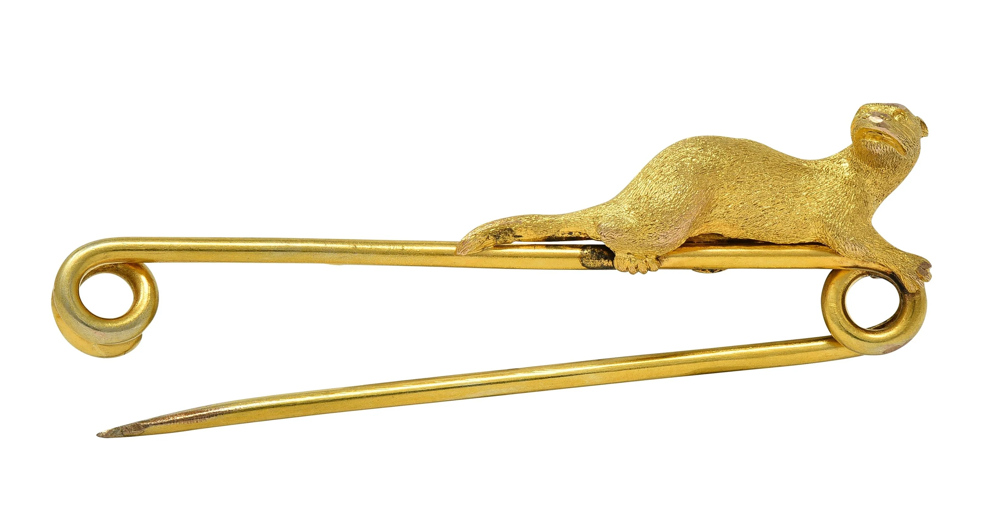 Edwardian 14 Karat Yellow Gold Antique Otter Bar Pin Unisex Brooch - Image 2