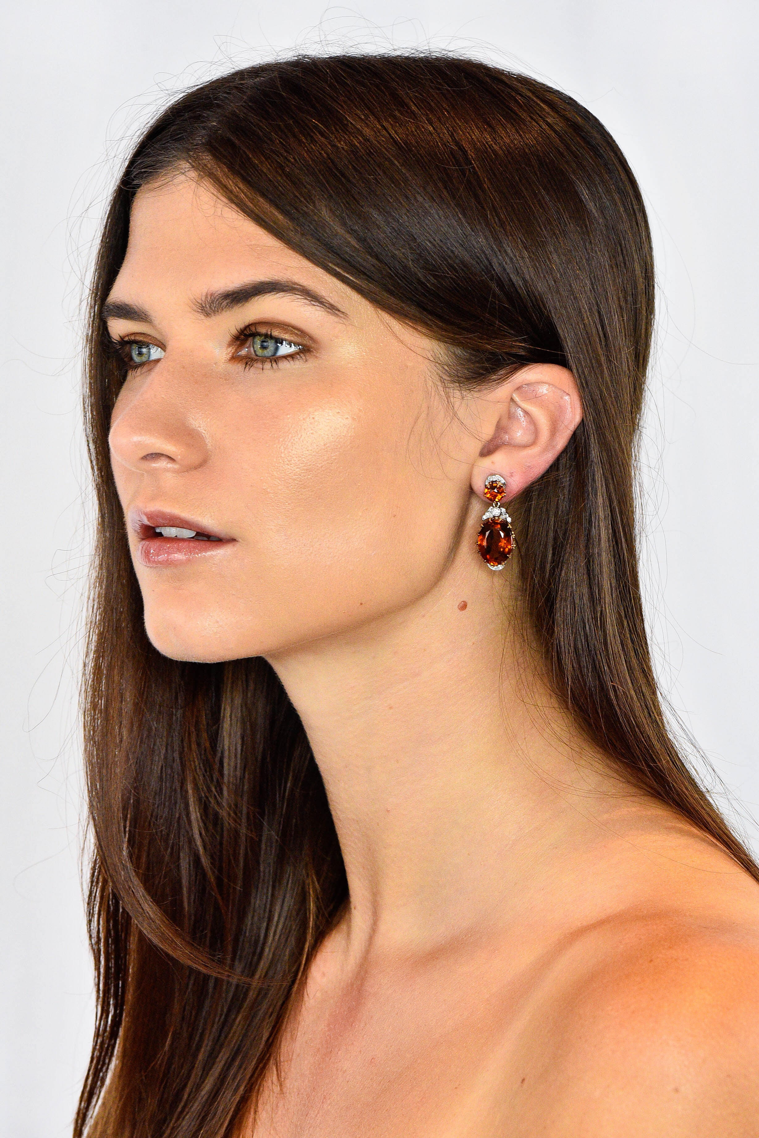 Edwardian 17.66 CTW Maderia Citrine Diamond Platinum 14 Karat Gold Drop Earrings - Image 8